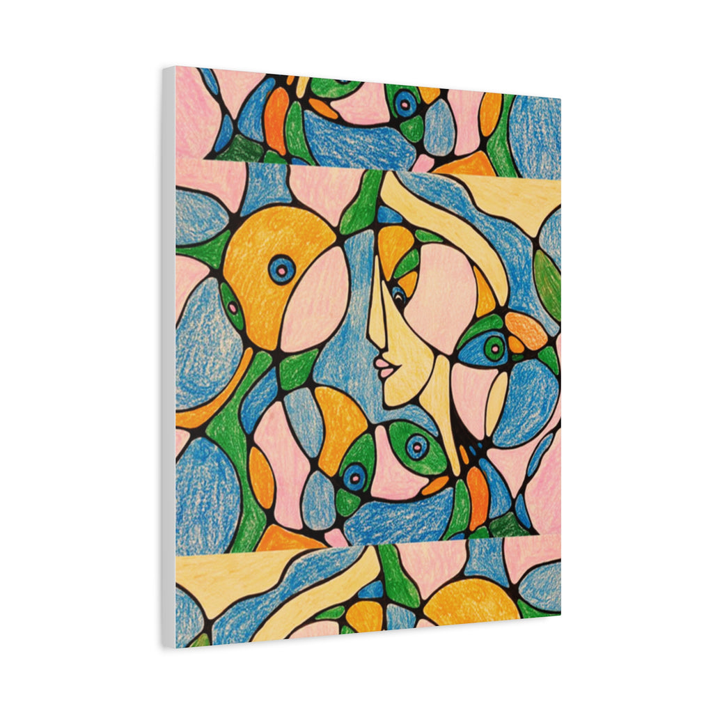 Abstract Colorful Faces Canvas Art, Vibrant Modern Wall Decor, Surreal Cubist Style Matte Print, Stretched 1.25" Ready to Hang
