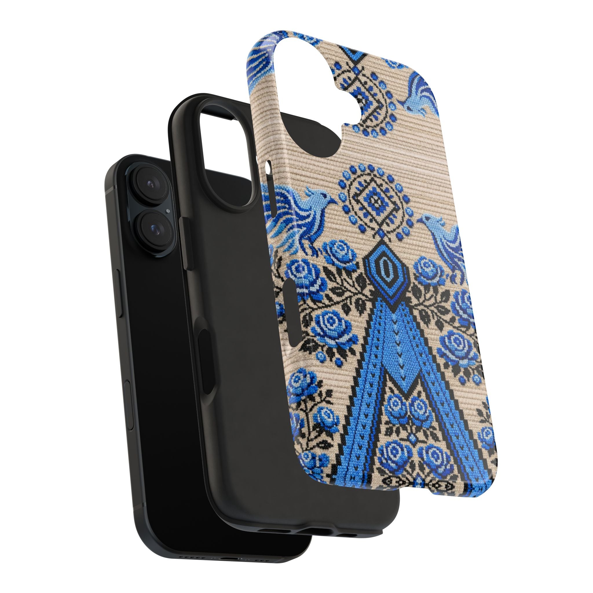 BLUESKYDEZIGN | Ukrainian Berehynia Phone Case | Blue Black Folk Art Falcons & Roses | Slavic Heritage Gift