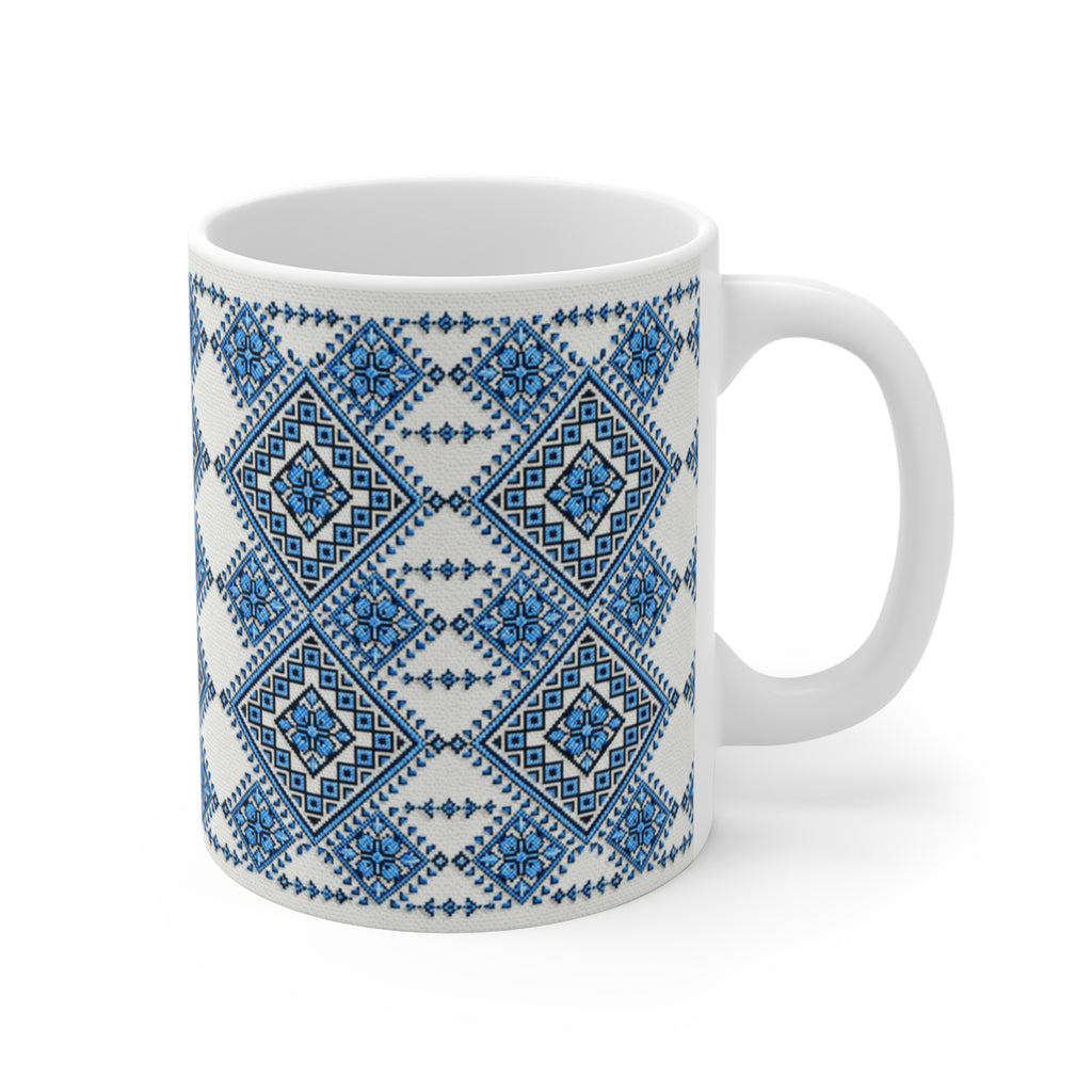 Blue Sky Folk Art Ceramic Mug | Ukrainian Heritage Geometric 11oz