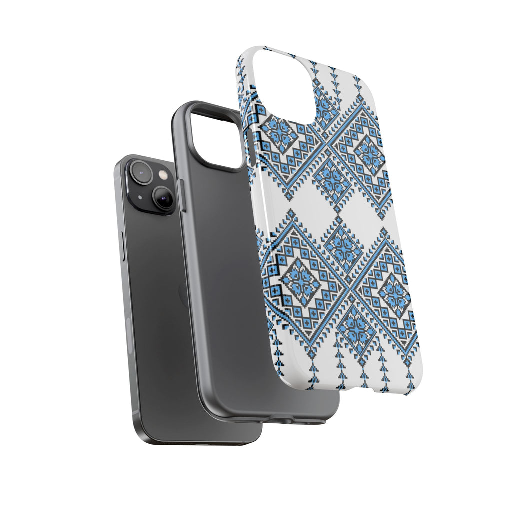 Blue Ukrainian traditional  Geometric Folk Pattern phone case, Tough Cases