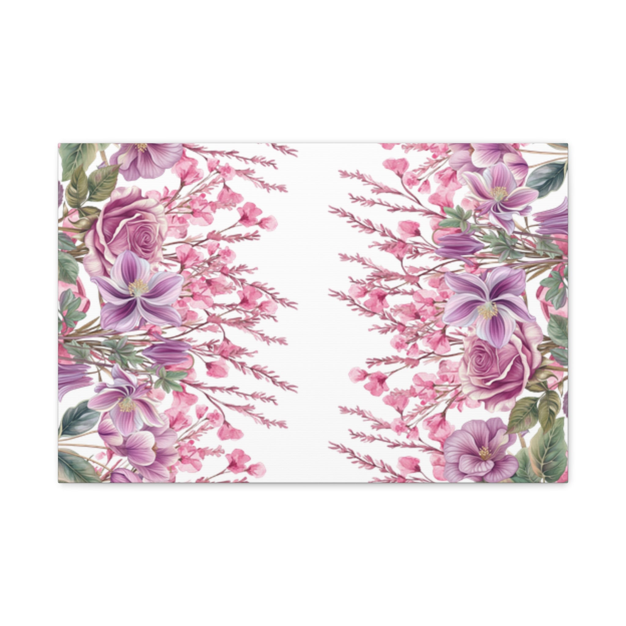 Floral Matte Canvas Wall Art, Pink Purple Botanical Print, Modern Symmetrical Flower Design, Stretched 1.25" Canvas Home Decor