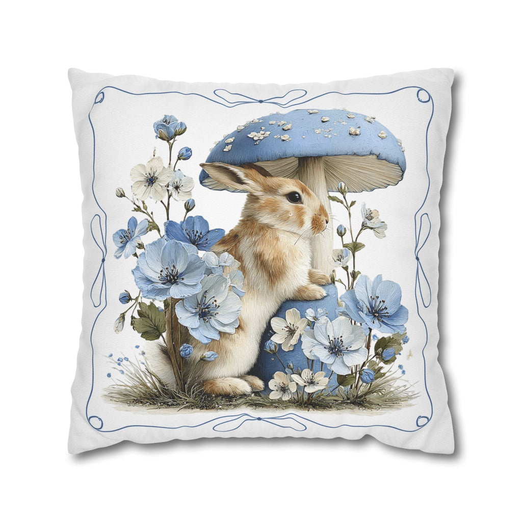 Blue Floral Bunny Collage Pillowcase | Square Decorative Pillowcase