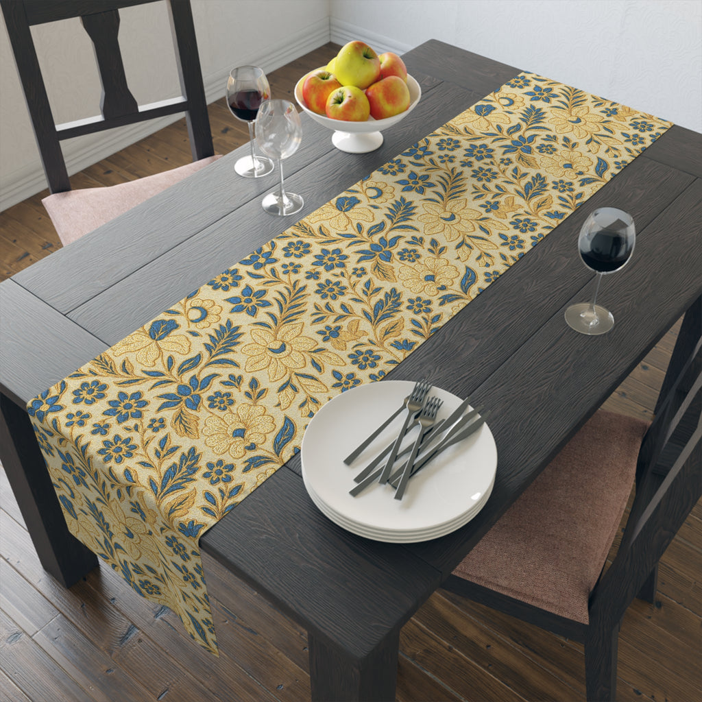 William Morris Table Runner - Vintage Floral Blue & Gold | BLUESKYDEZIGN