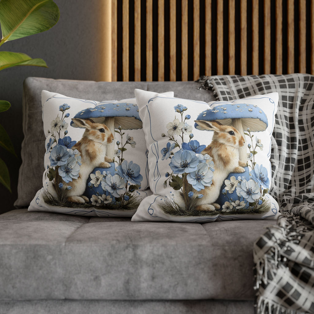 Blue Floral Bunny Collage Pillowcase | Square Decorative Pillowcase