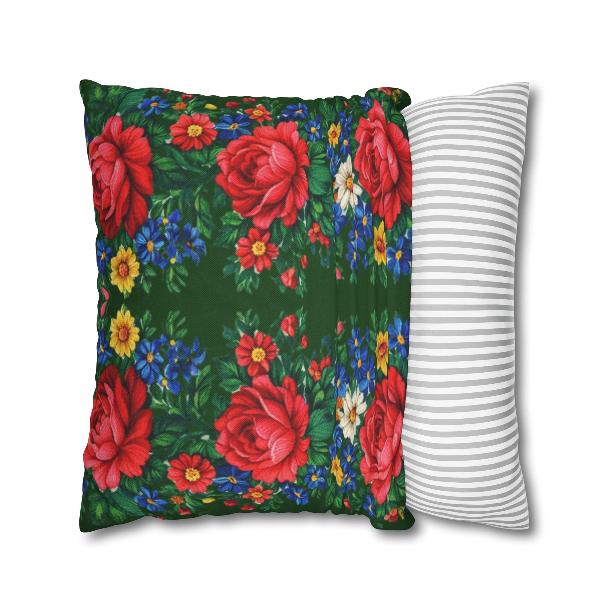 Rose Kaleidoscope Pillowcase | Cottagecore Green Floral Pillow Cover | Boho Garden Decor