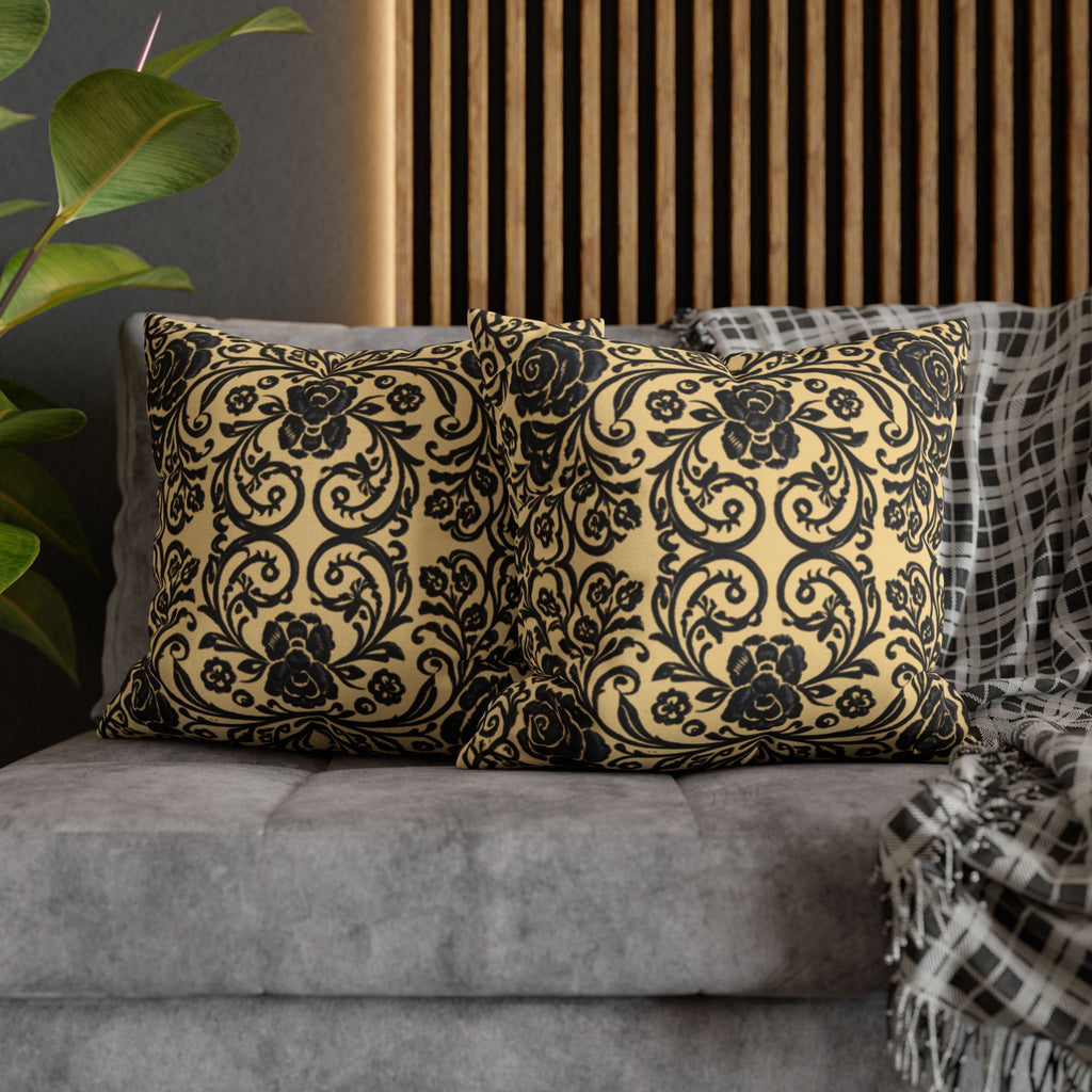 Victorian Damask Throw Pillow Cover | Beige & Charcoal Medallion | BLUESKYDEZIGN
