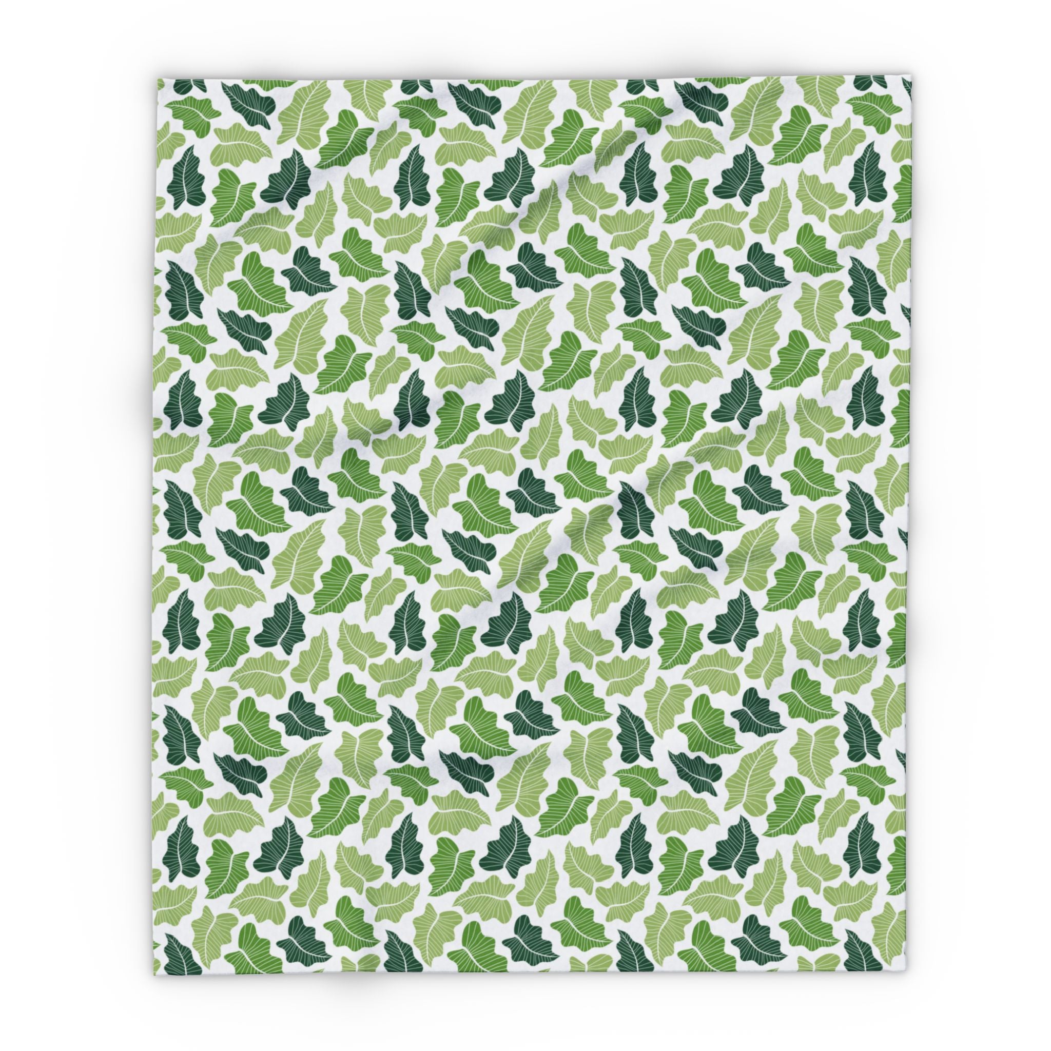 Green Leaves Arctic Fleece  Blanket, Nature Home Decor, Throw over Lap, White Background, gift for parents, housewarming, cottage core,
