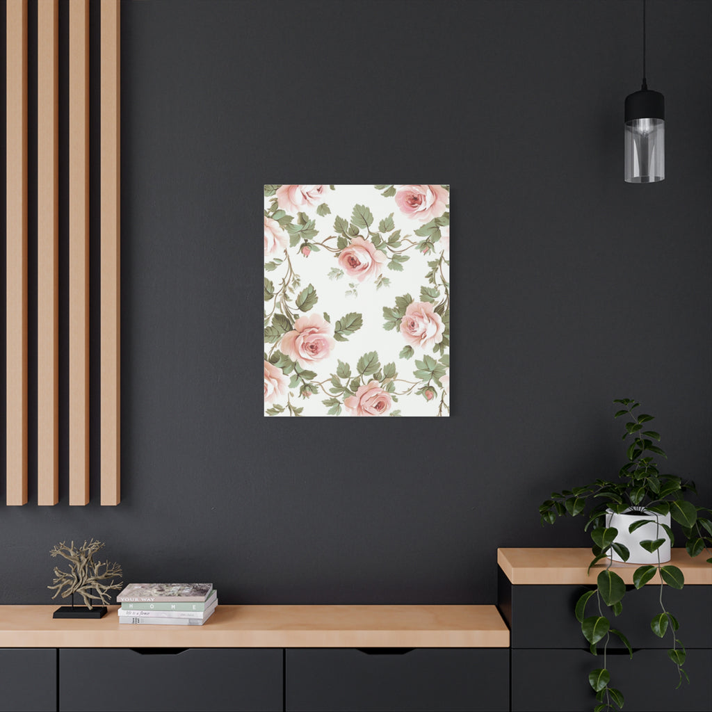 Vintage Pink Rose Matte Canvas Wall Art, Botanical Floral Print, Romantic Cottagecore Home Decor, Stretched 1.25" Canvas