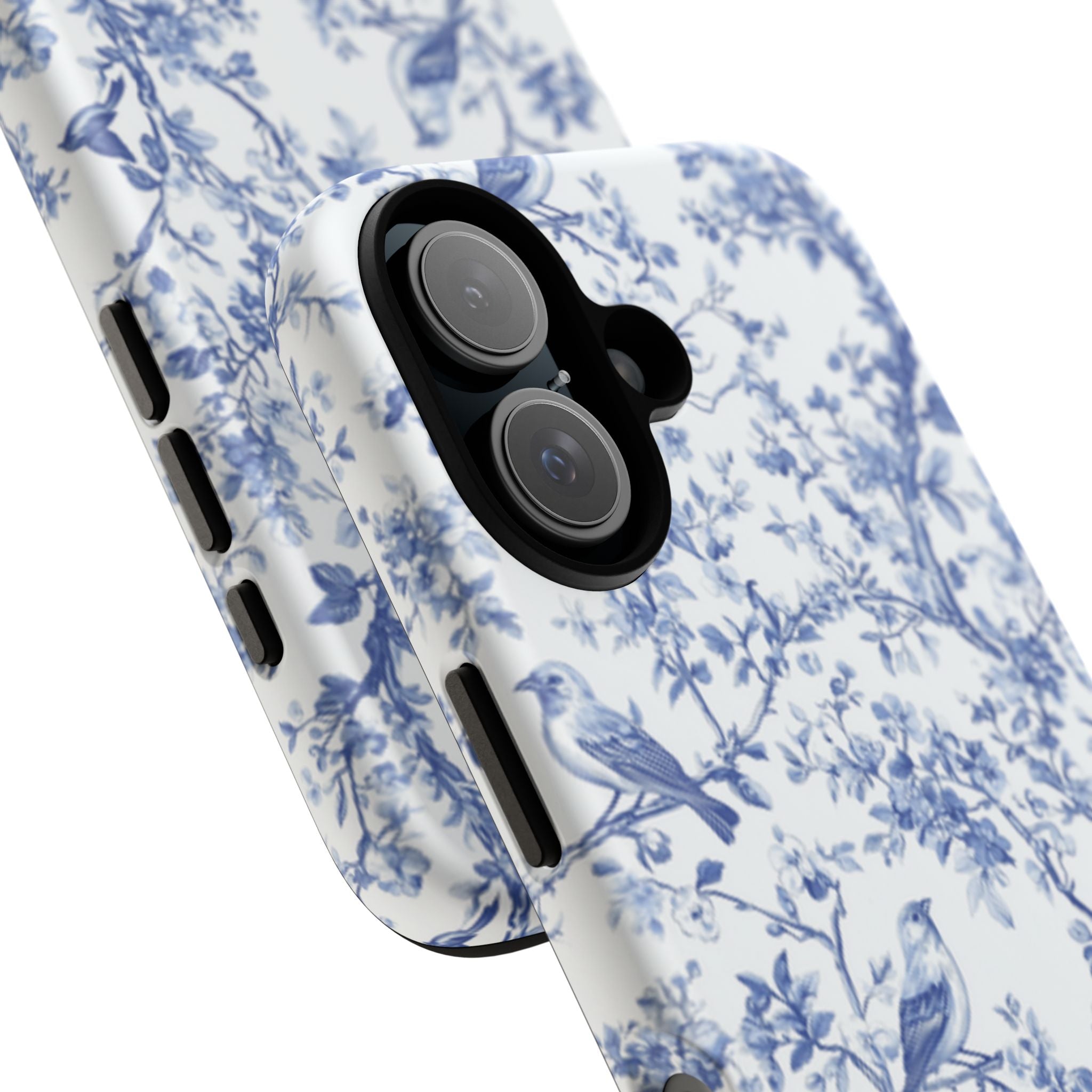 Blue Floral Vine Phone Case, Toile-inspired romantic floral Marbleized Branch Pattern