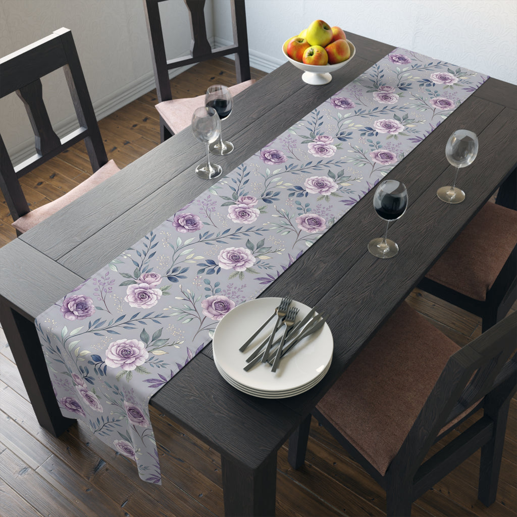 BLUESKYDEZIGN Purple Rose Floral Table Runner - Elegant Spring Wedding Decor