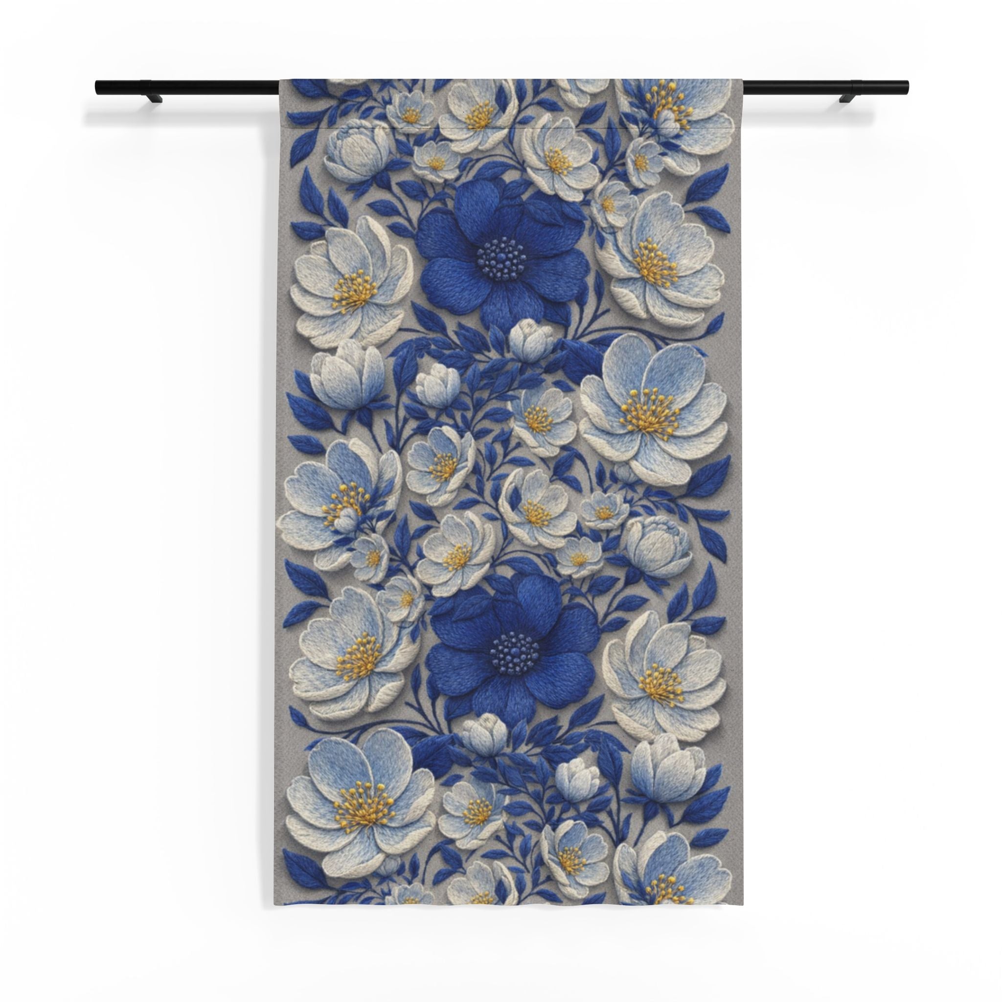 Denim Soul Indigo Floral Sheer Curtain Panel – Botanical Window Drape 50”×84”
