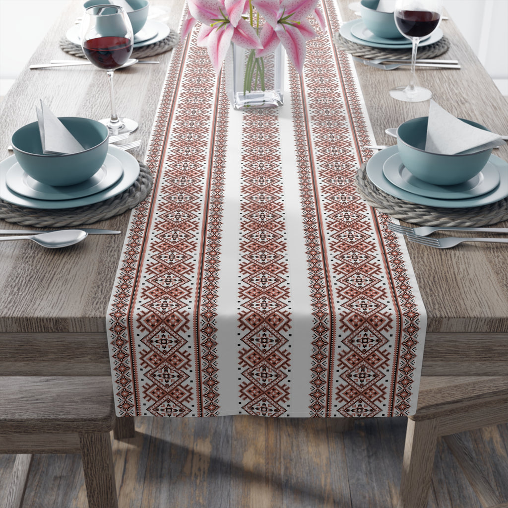 BLUESKYDEZIGN Ukrainian Traditional Table Runner - Red Black Folk Pattern