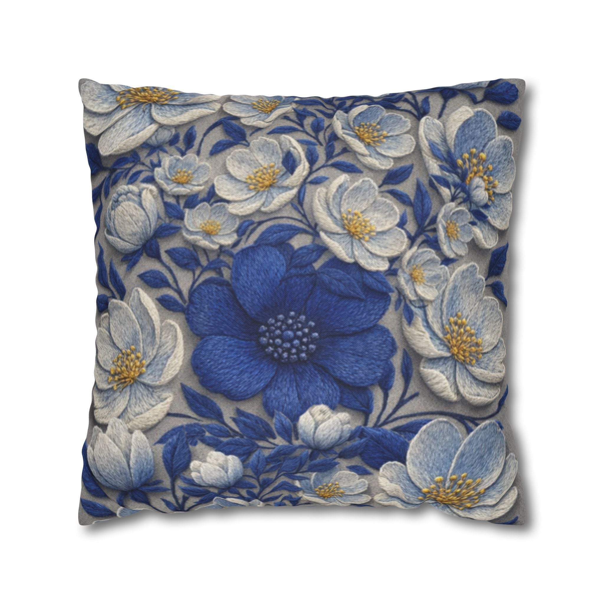Denim Soul Indigo Floral Pillowcase – Double-Sided Watercolor Throw Pillow Cover