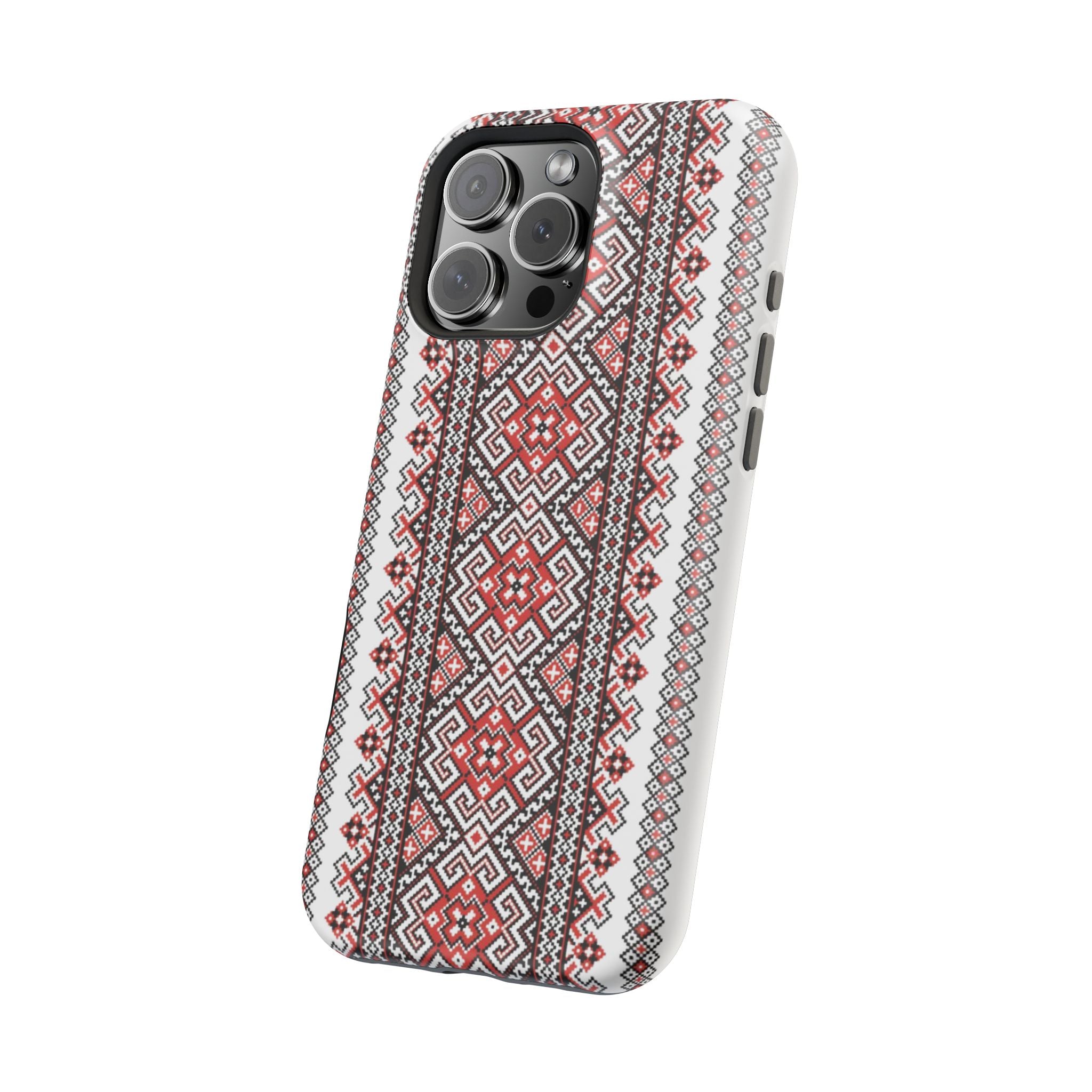 Traditional Ukrainian Red-Black Pattern Phone Case | Magnetic Impact-Resistant Case