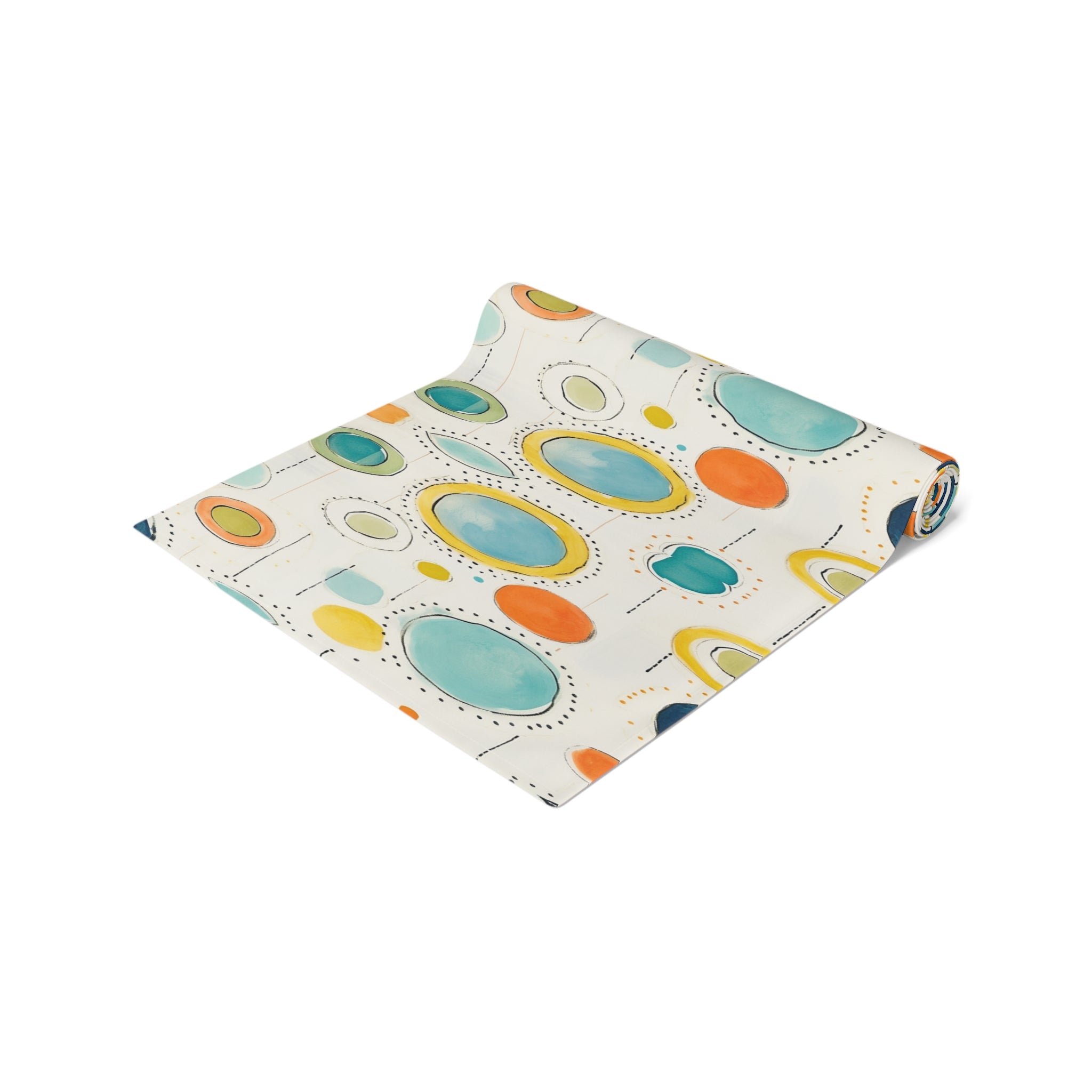 Mid Century Watercolor Rainbow Table Runner, Abstract Dresser Console Table Runner, Retro Design Tablecloth, Mid Century Home Deco