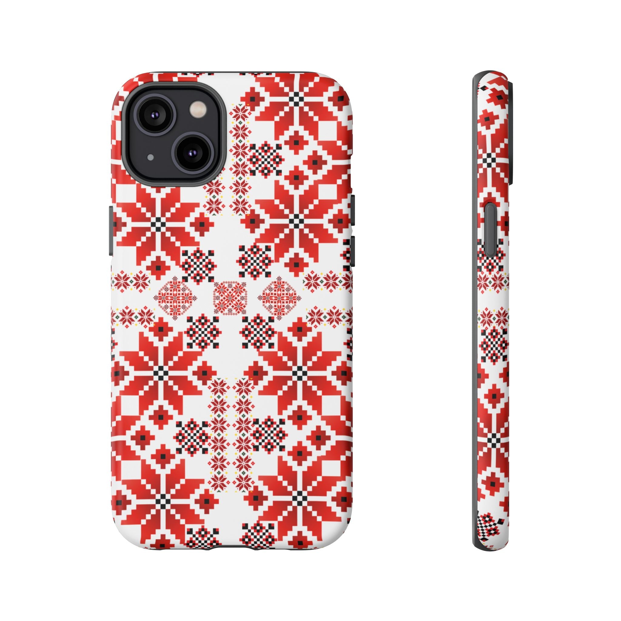 Ukrainian Embroidery Phone Case • Red Black Folk Pattern • Protective Slavic Geometric Cover for iPhone & Samsung