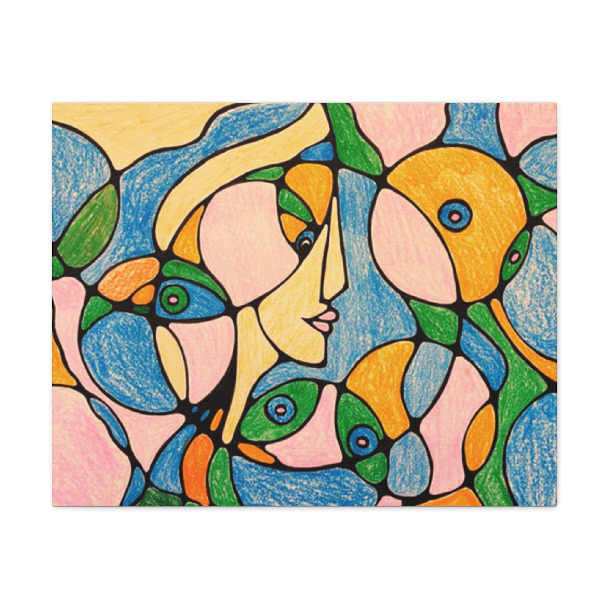 Abstract Colorful Faces Canvas Art, Vibrant Modern Wall Decor, Surreal Cubist Style Matte Print, Stretched 1.25" Ready to Hang