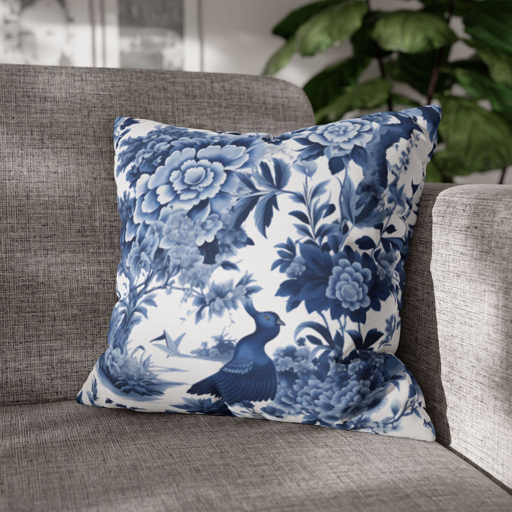 Blue Watercolor Floral Pillow Cover | Vintage Botanical Double-Sided Cushion Case | Cottagecore Bedroom Decor