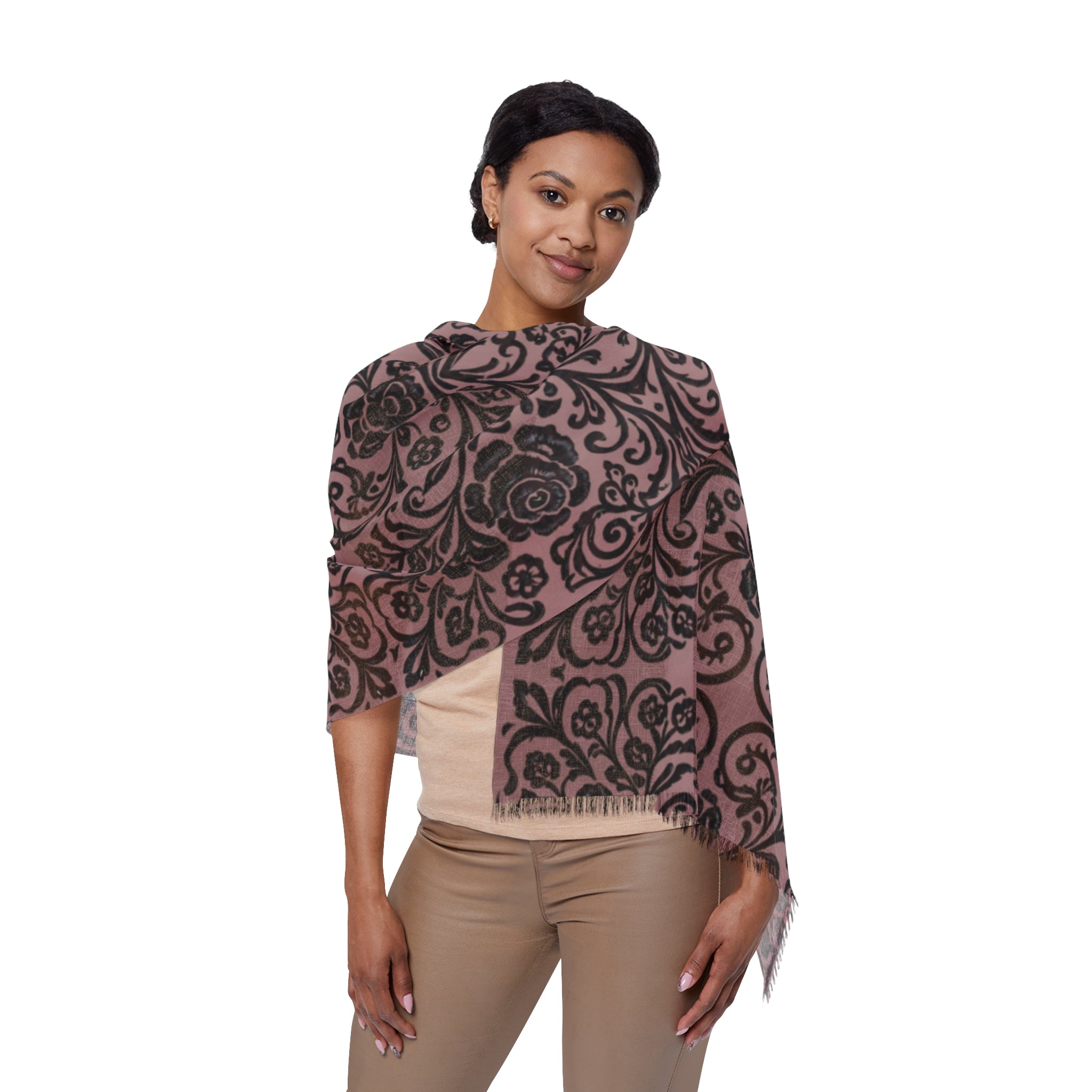 Rose Damask Scarf – Lightweight Vintage Wrap for Women | BLUESKYDEZIGN