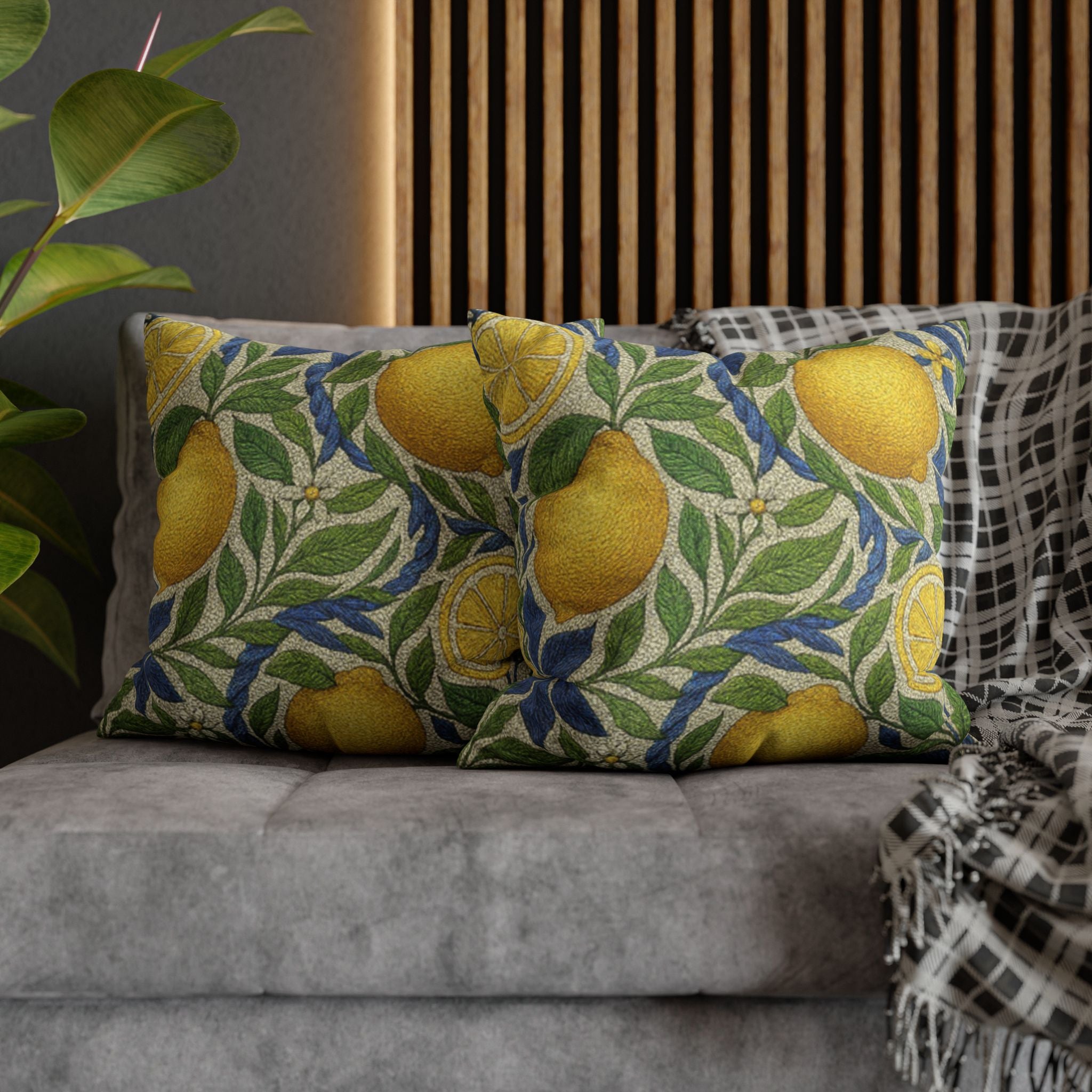 Citrus Riviera Lemon Pillow Cover – Mediterranean Botanical Throw Cushion Case | William Morris Style
