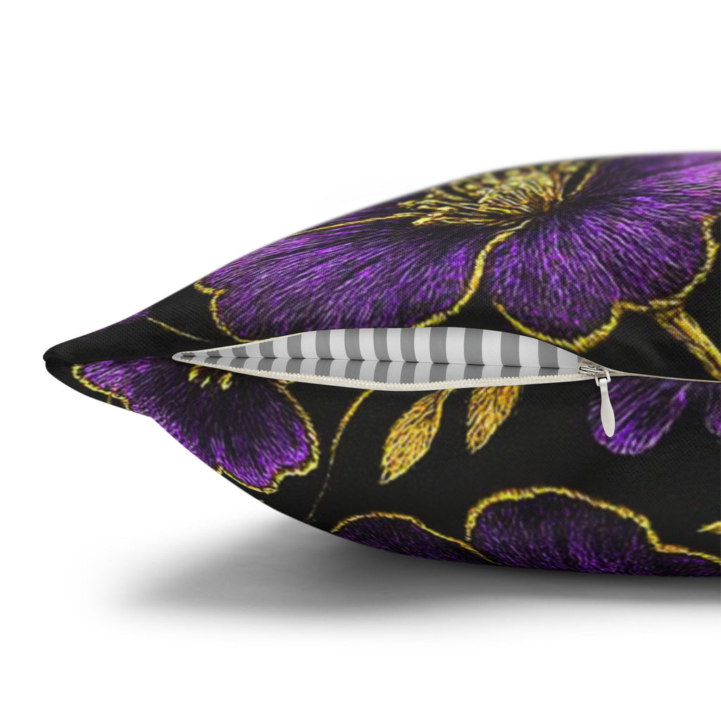 Petrykivka Bloom Pillowcase | Purple Poppy Floral Throw Pillow Cover | Moody Gold Embroidered Look Cushion Case