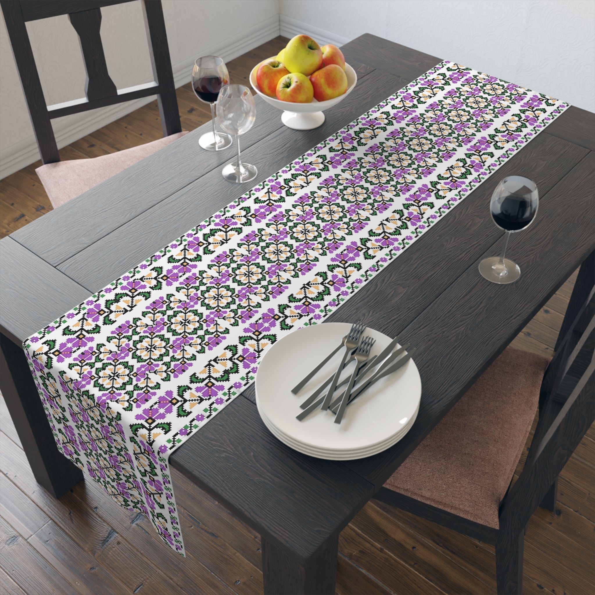 Blooming Hope Table Runner – Ukrainian Floral Mosaic, Cotton or Polyester