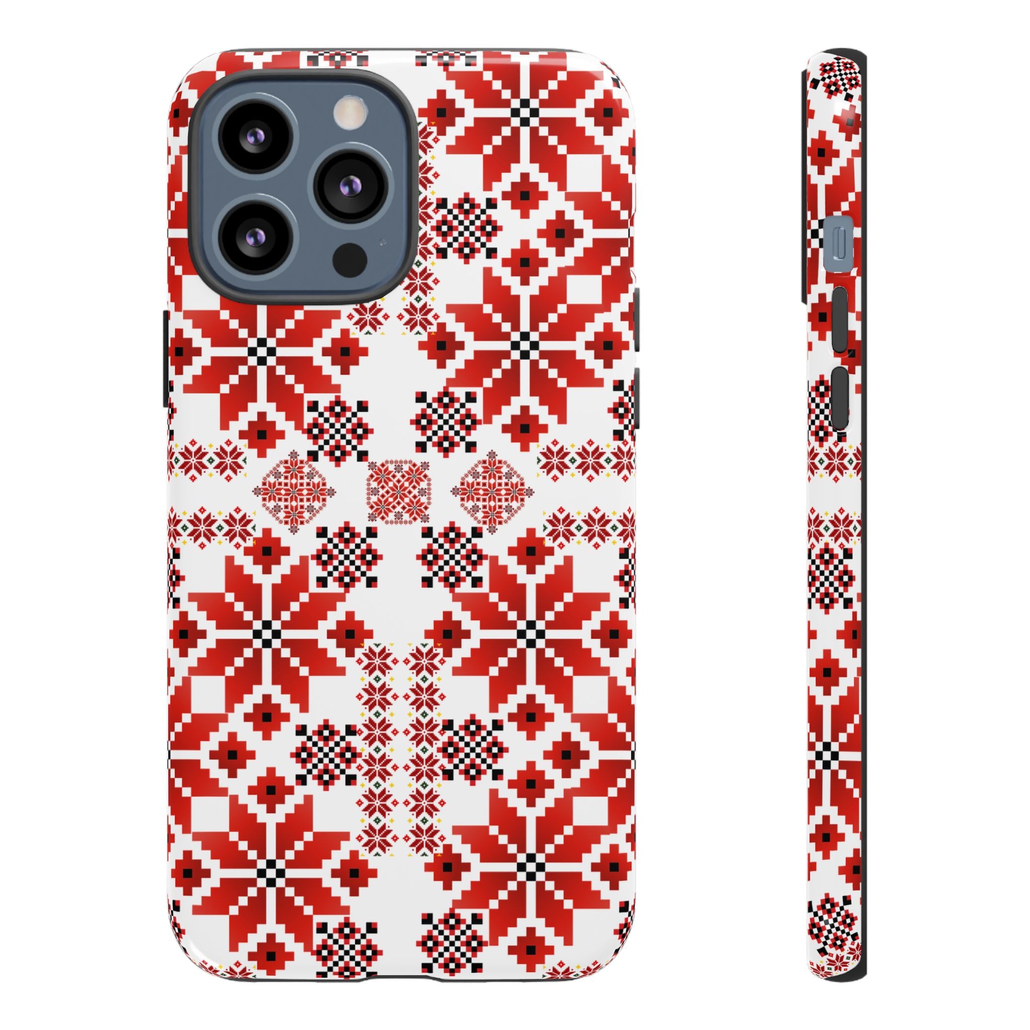 Ukrainian Embroidery Phone Case • Red Black Folk Pattern • Protective Slavic Geometric Cover for iPhone & Samsung