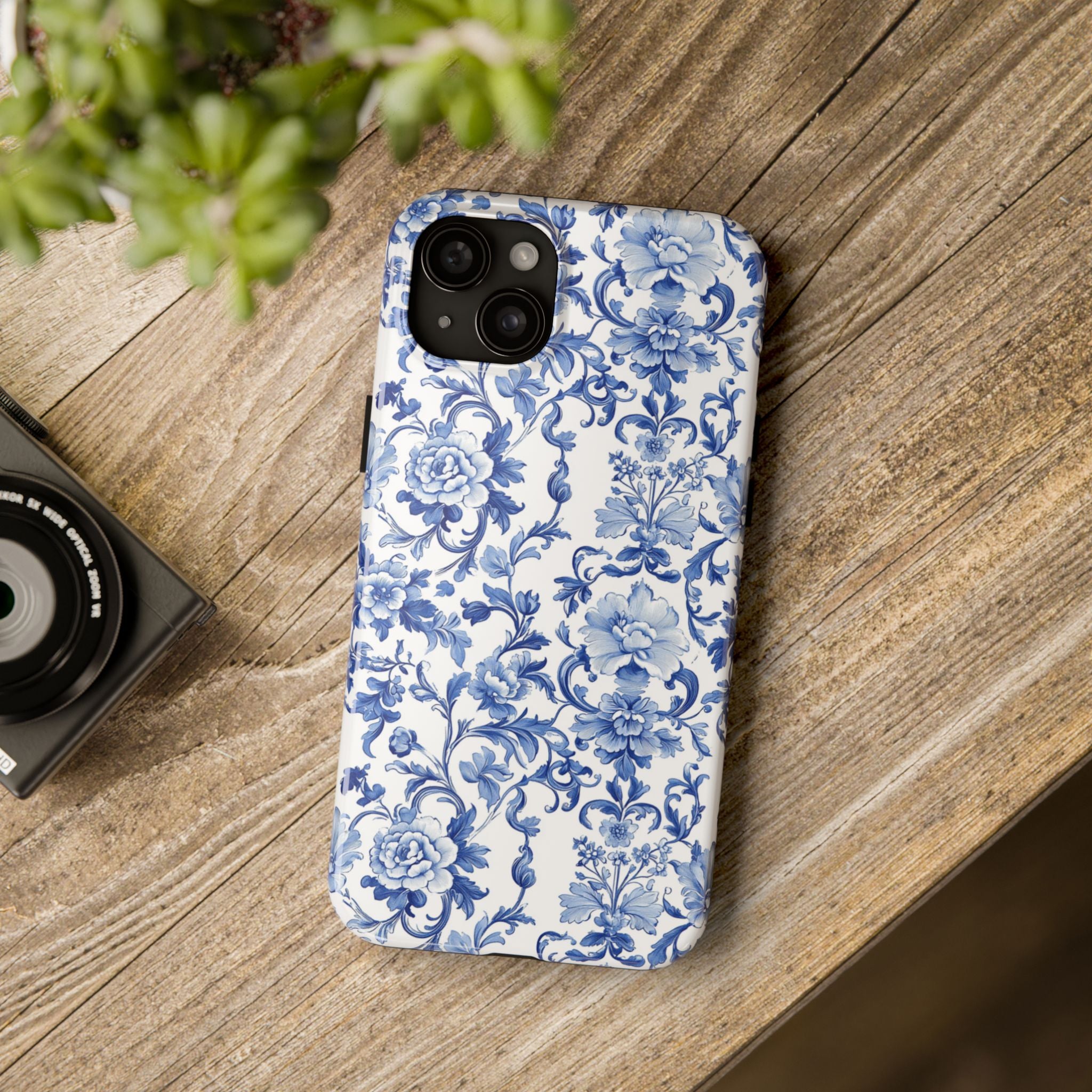 BLUESKYDEZIGN | Blue Romantic Toile Phone Case | Vintage Porcelain Floral iPhone Cover | Elegant Spring Gift for Her
