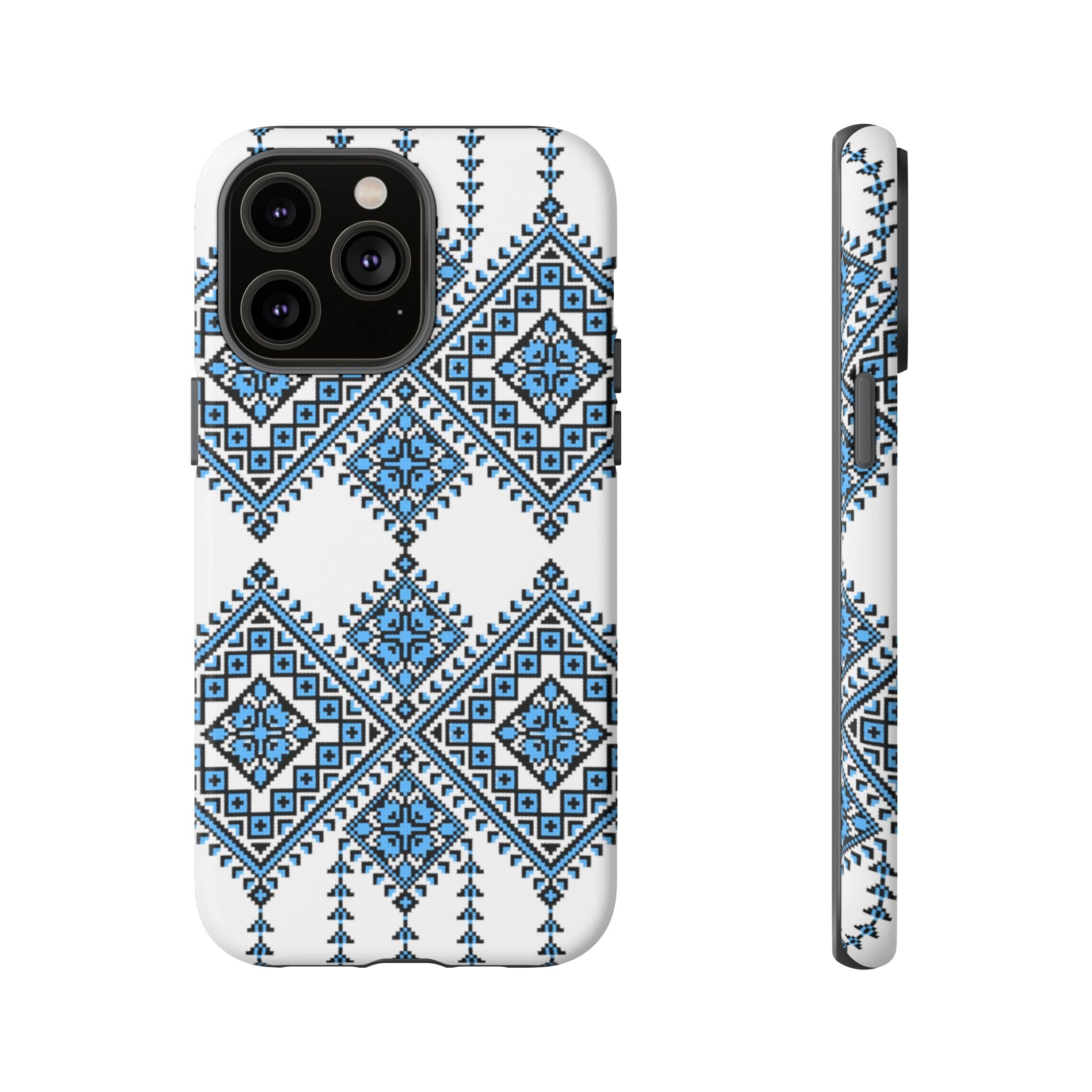 Blue Ukrainian traditional  Geometric Folk Pattern phone case, Tough Cases