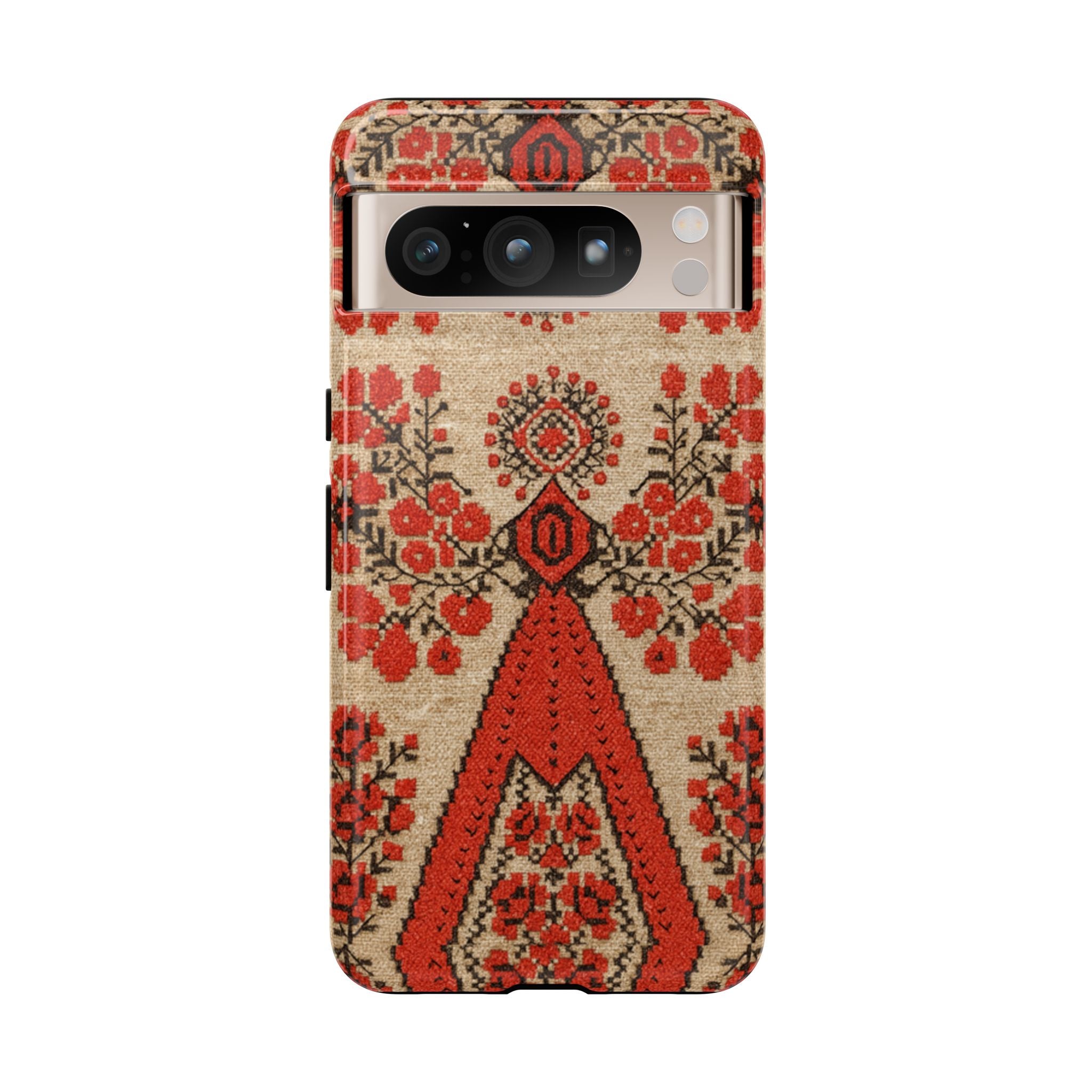 Ukrainian Embroidery Phone Case • Red Black Folk Pattern • Protective Cover with Traditional Berehynia Floral Motifs