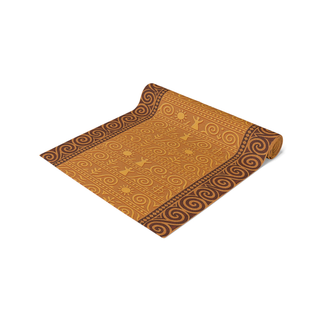 Trypillian Code Table Runner | Terracotta Ancient Symbol Farmhouse Decor