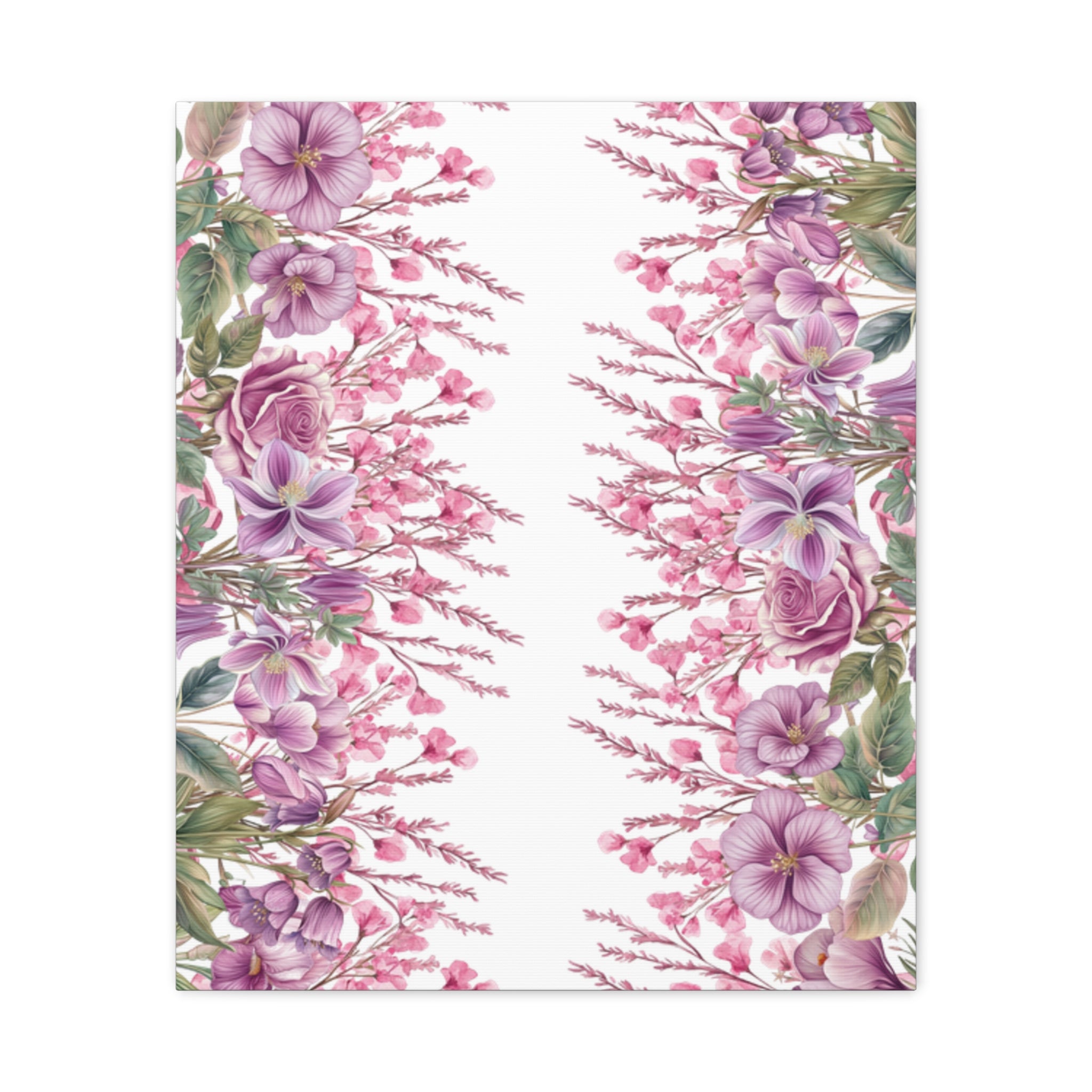 Floral Matte Canvas Wall Art, Pink Purple Botanical Print, Modern Symmetrical Flower Design, Stretched 1.25" Canvas Home Decor