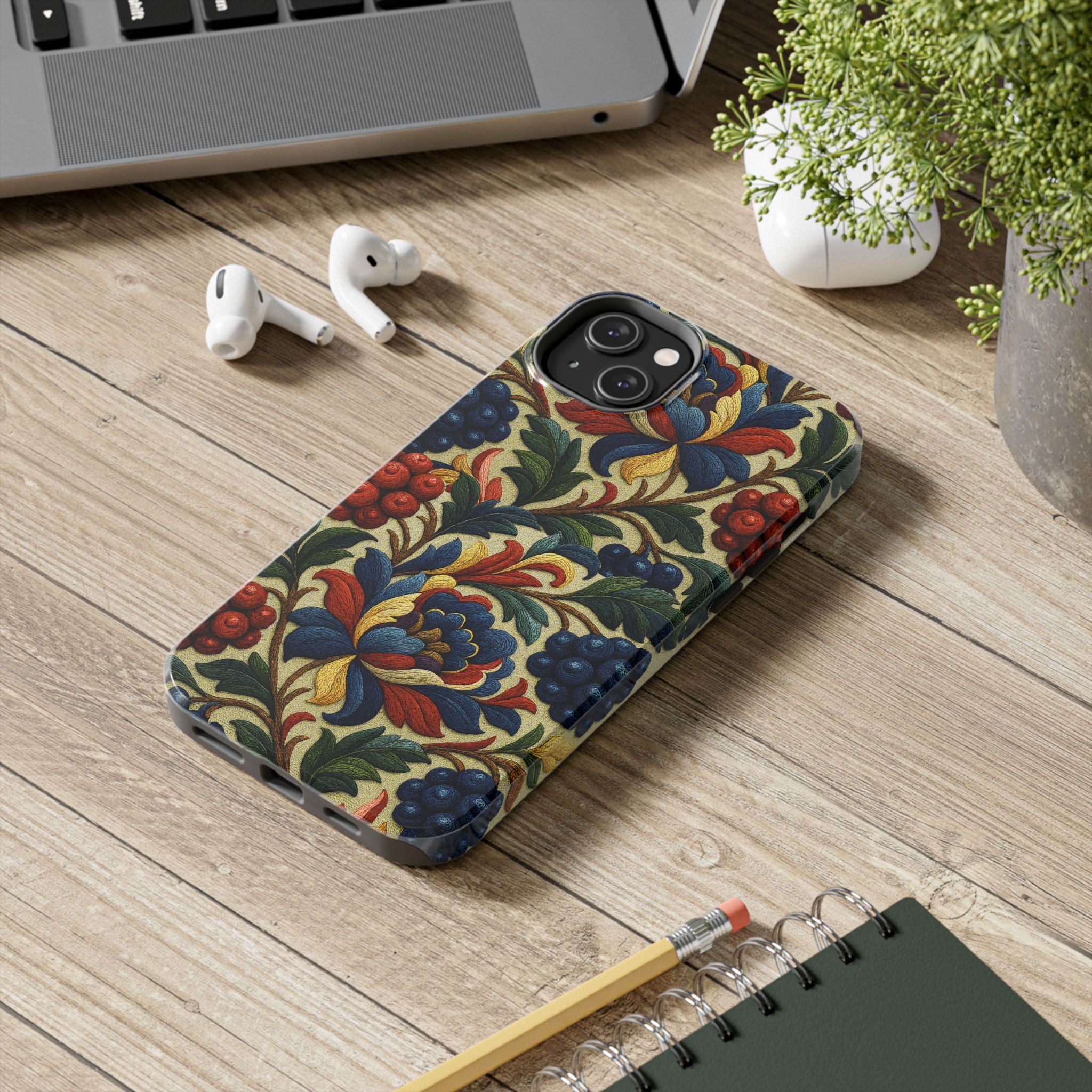 Petrykivka Bloom Phone Case | Vintage Floral Tough Phone Case | Embroidered Look William Morris Style Cover
