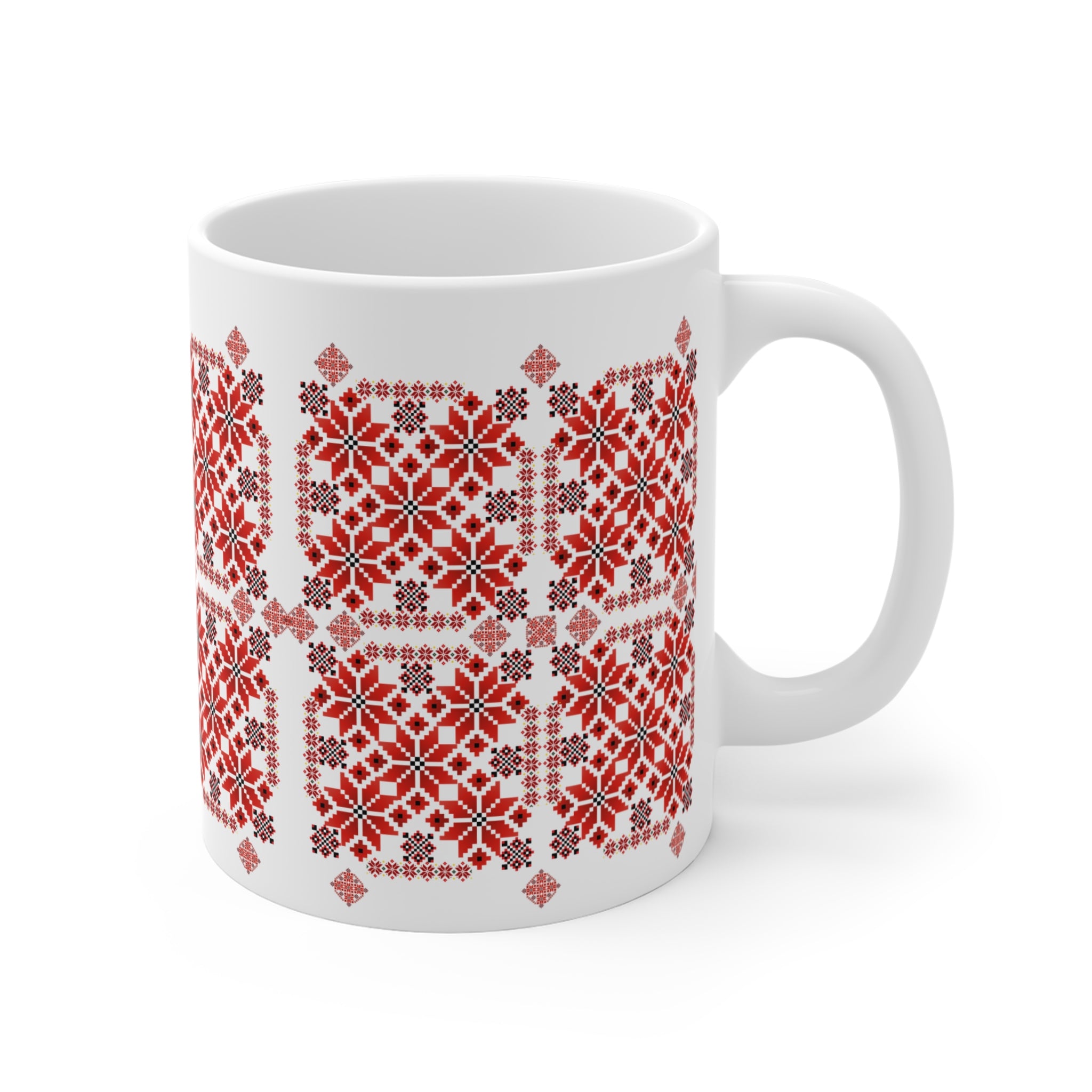 Ukrainian Traditional Pattern Mug, Ceramic Coffee Cup, Ukrainian Embroidery Motif, Home Decor, Gift for parents housewarming, 11oz Mug