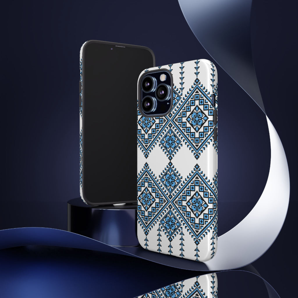 Blue Ukrainian traditional  Geometric Folk Pattern phone case, Tough Cases
