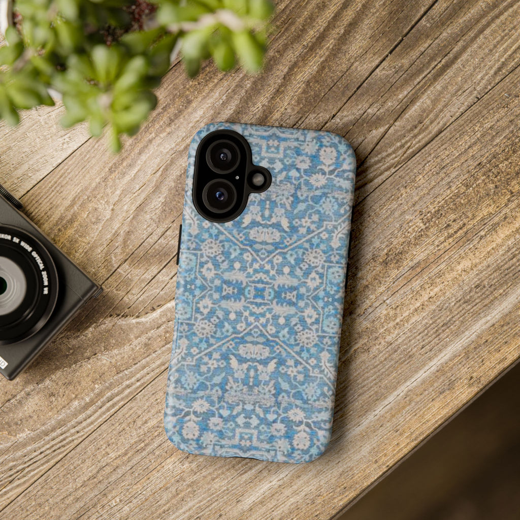 BLUESKYDEZIGN Grandmother's Heritage iPhone Case - Blue Floral Mosaic, Wabi-Sabi Protective Cover