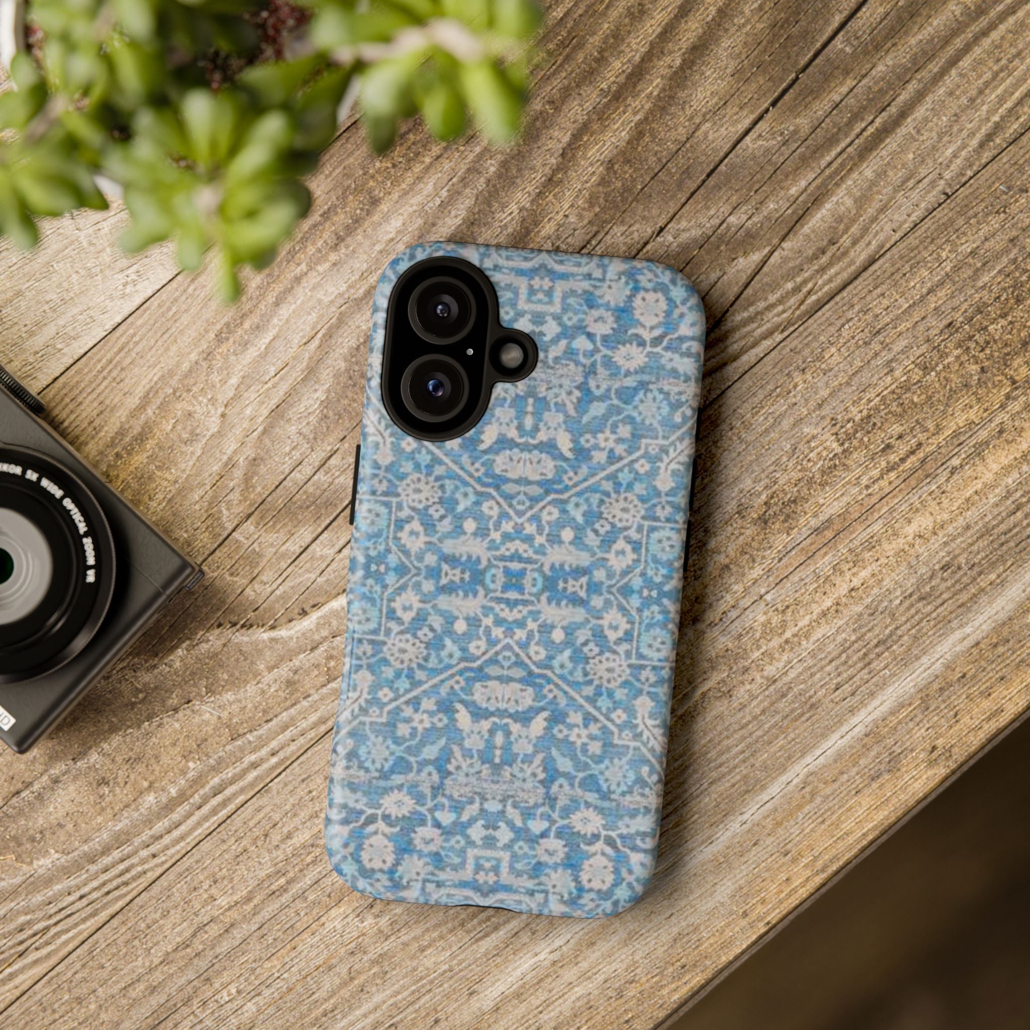 BLUESKYDEZIGN Grandmother's Heritage iPhone Case - Blue Floral Mosaic, Wabi-Sabi Protective Cover
