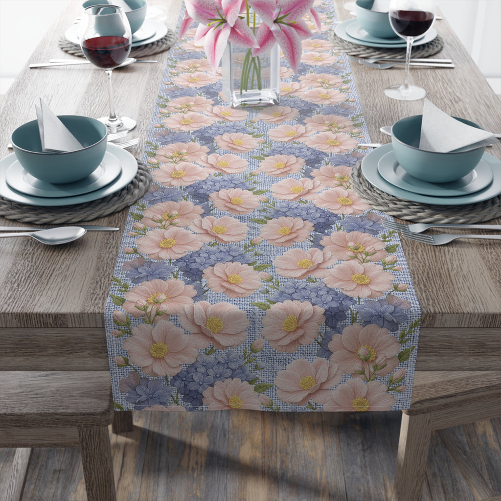Blush Peony Floral Table Runner | Soft Provence Watercolor Cottagecore Decor