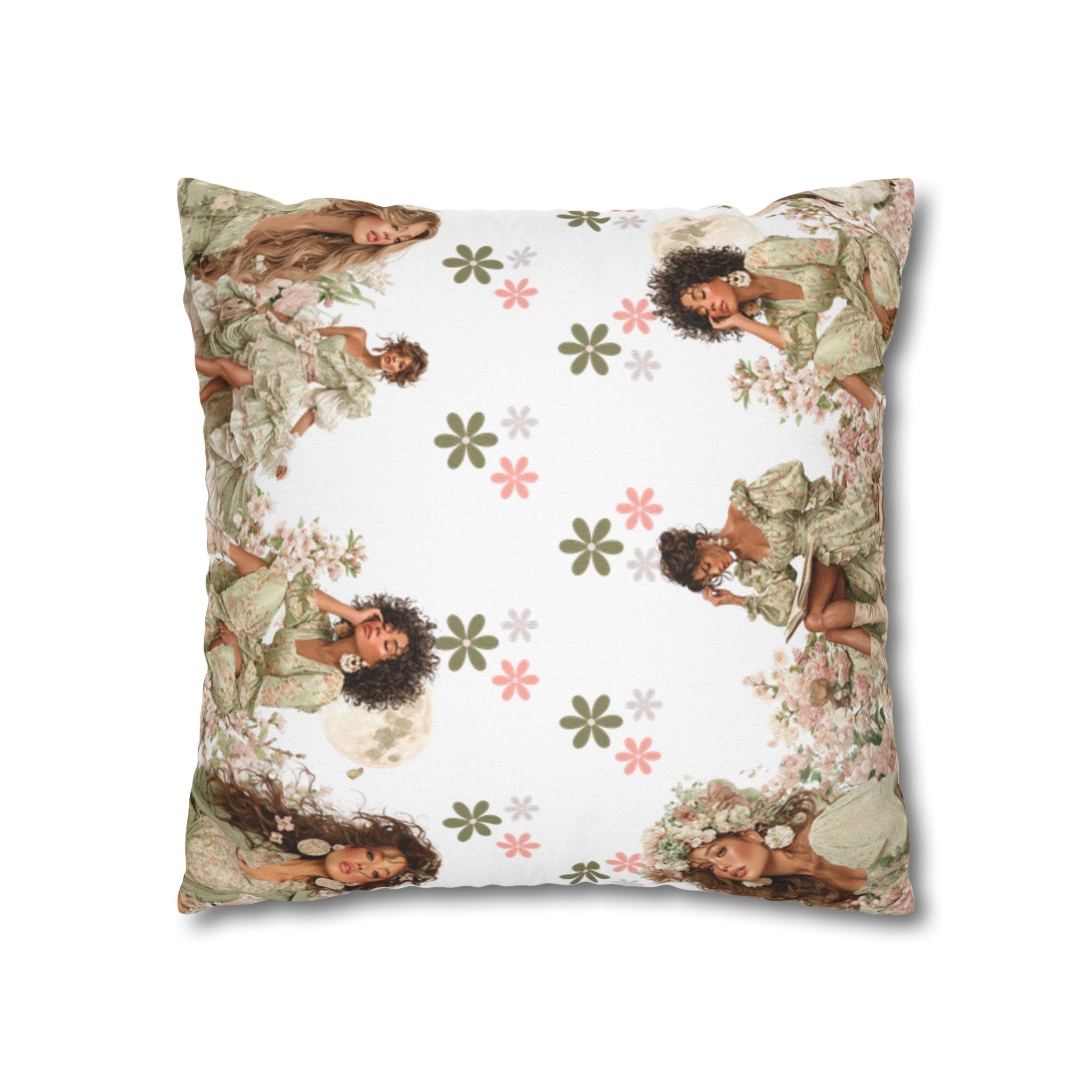 Afrocentric Floral Pillowcase 1piece, Artistic Women Illustration Cushion Covers, 4 Sizes, Modern Boho Throw Pillow Case, Art Decor
