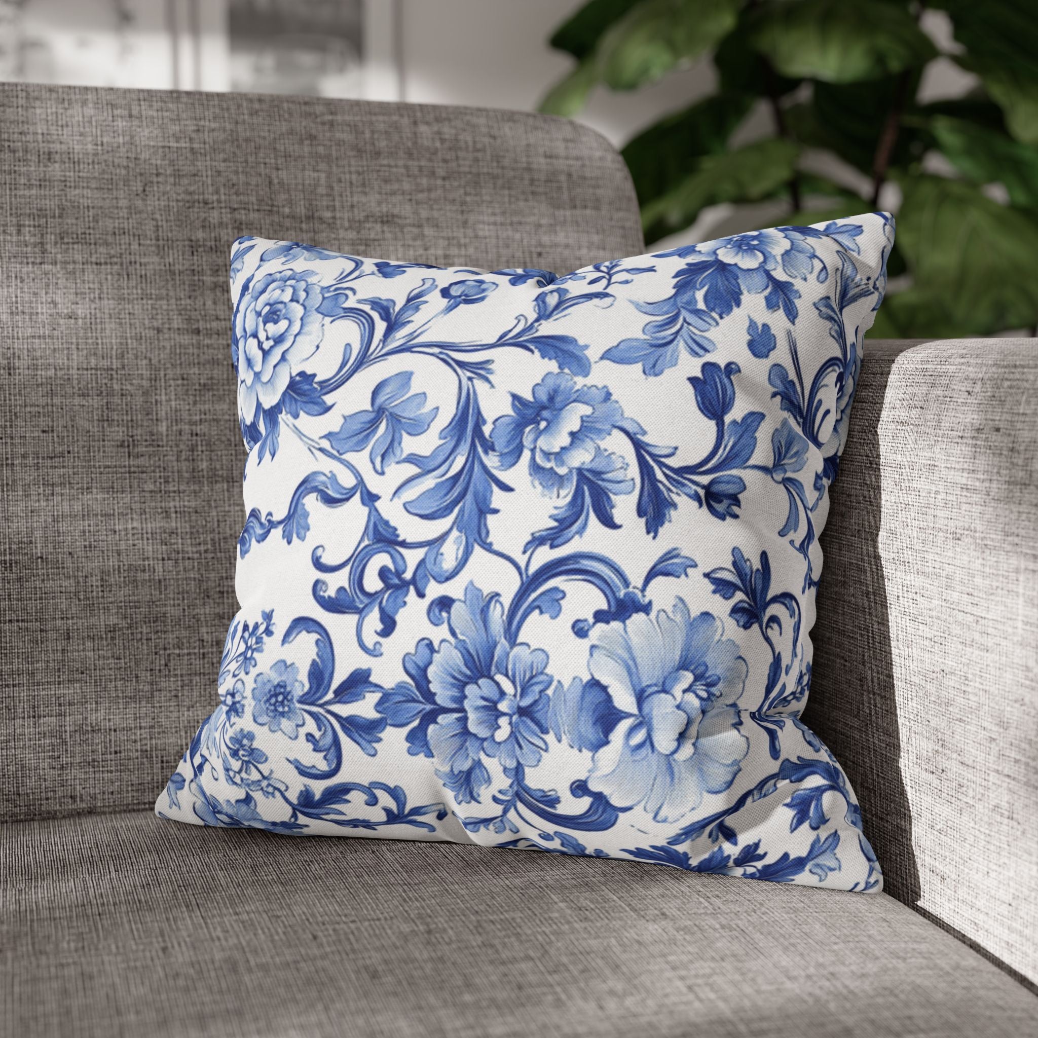BLUESKYDEZIGN Blue Tie Dye Mandala Pillow Cover - Coastal Boho Decor