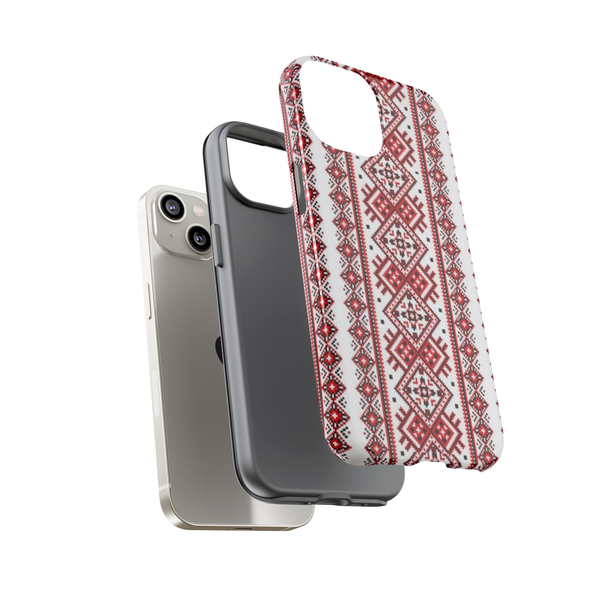 Ukrainian Embroidery iPhone Case  Red Black Traditional Pattern Protective Phone Cover, Gift idea