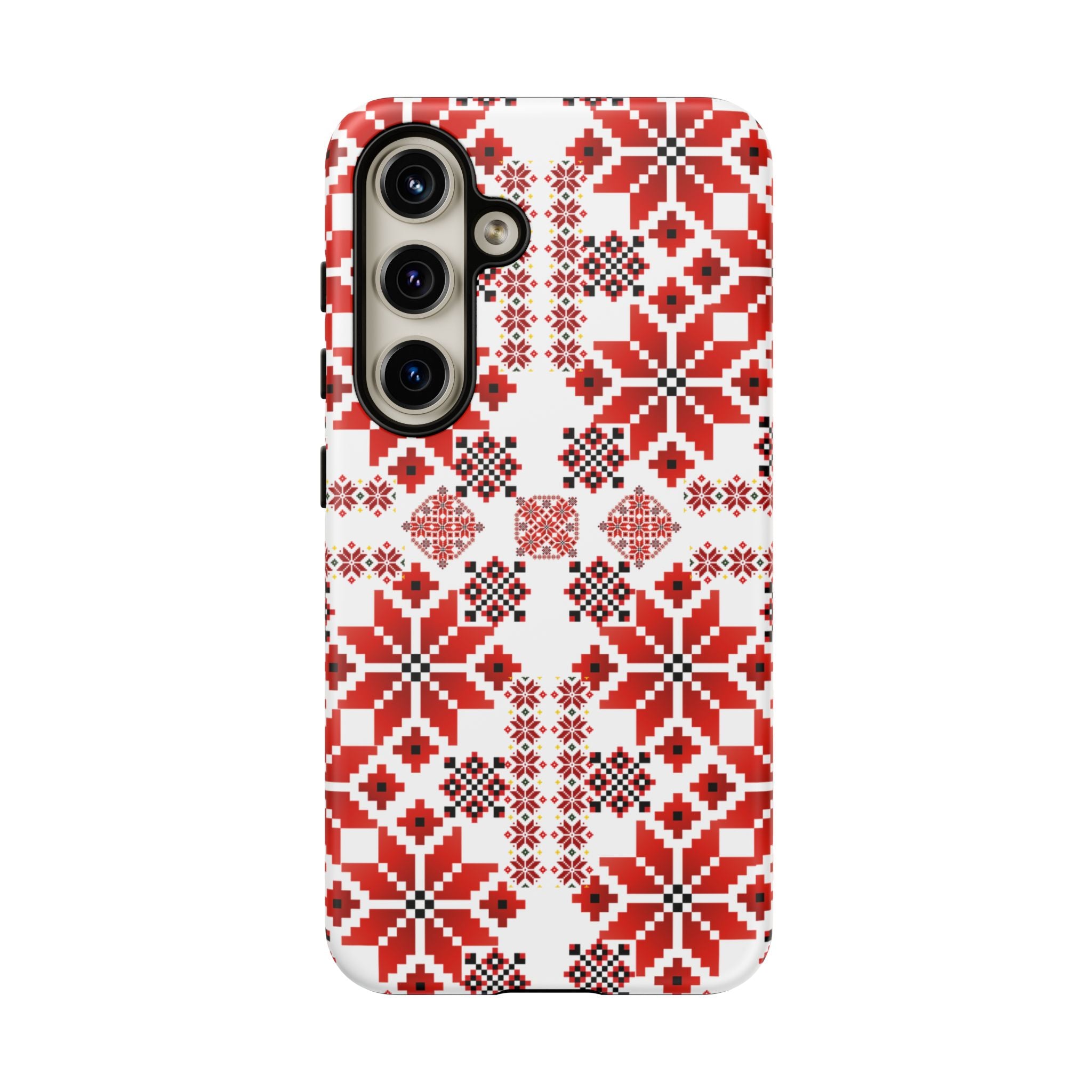 Ukrainian Embroidery Phone Case • Red Black Folk Pattern • Protective Slavic Geometric Cover for iPhone & Samsung