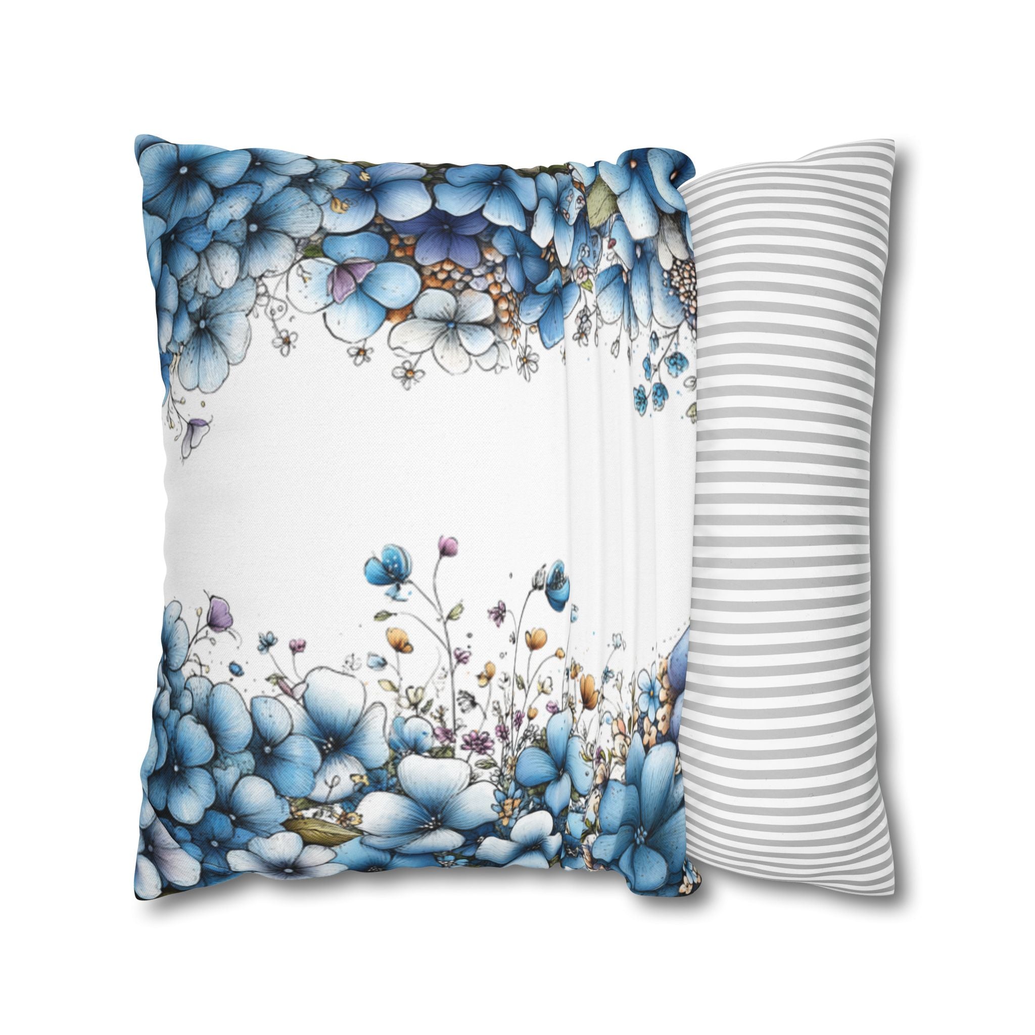 Blue Floral Pillowcase 1piece, Polyester Cushion Cover, Elegant Blue and White Flower Throw Pillow Case, Spring Home Decor