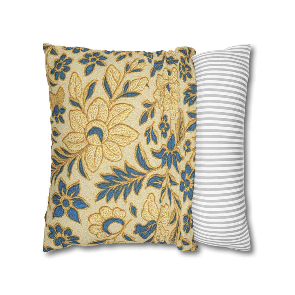 Floral Vintage Pillow Cover | Gold & Teal Botanical Print | Shabby Chic Cushion Cover 4 Sizes
