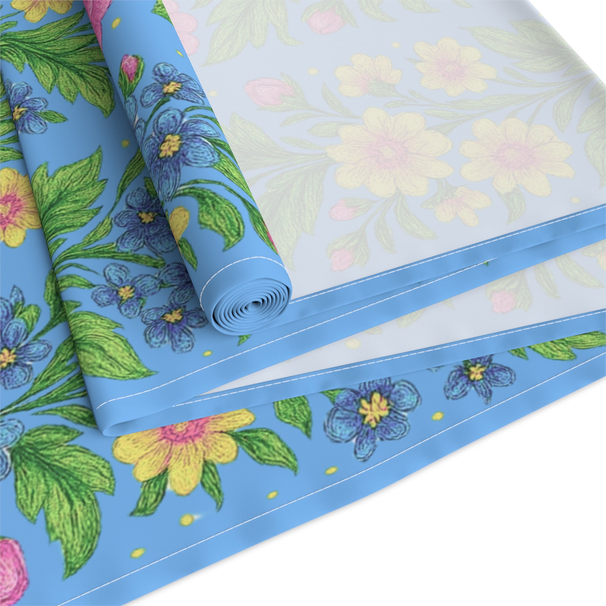 Pastel Floral Table Runner – Soft Pink & Peach Blooms | Cotton or Polyester | BLUESKYDEZIGN