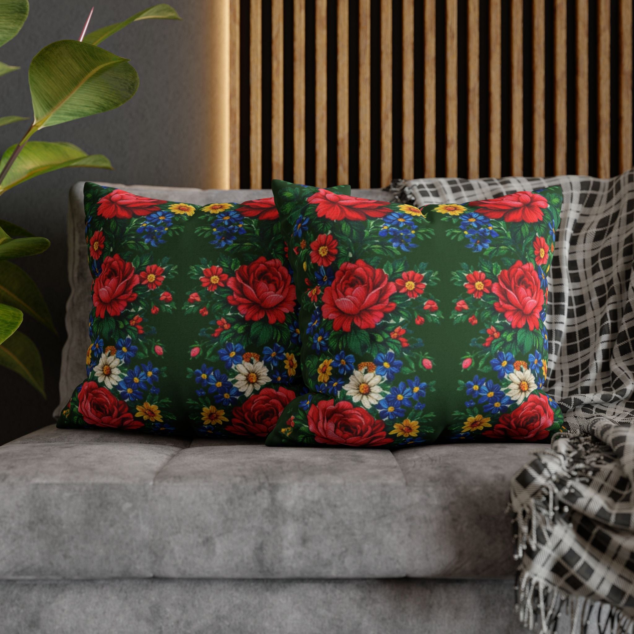 Rose Kaleidoscope Pillowcase | Cottagecore Green Floral Pillow Cover | Boho Garden Decor