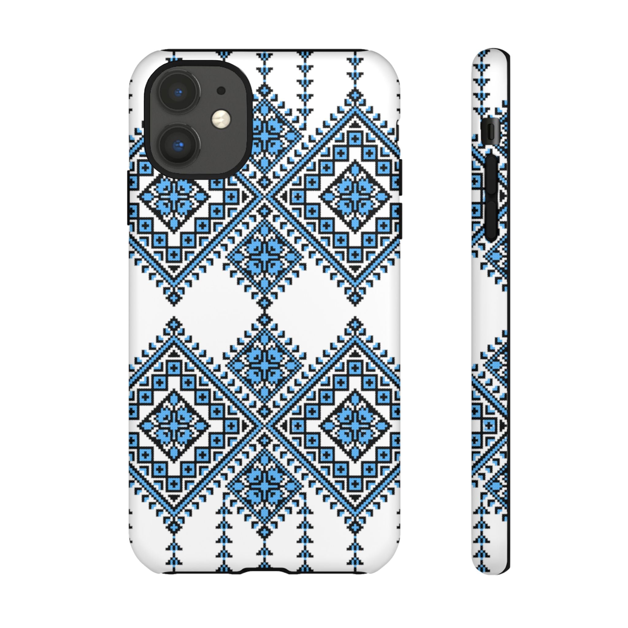 Blue Ukrainian traditional  Geometric Folk Pattern phone case, Tough Cases