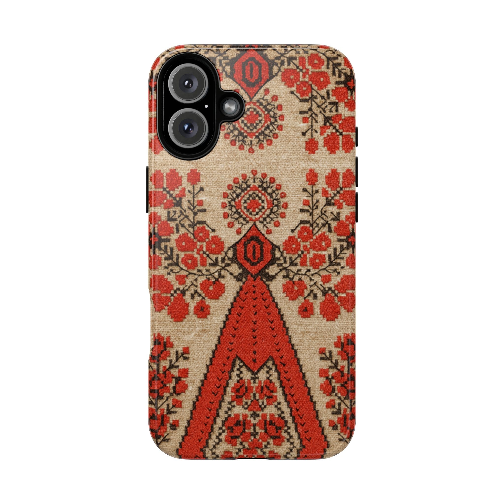 Ukrainian Embroidery Phone Case • Red Black Folk Pattern • Protective Cover with Traditional Berehynia Floral Motifs