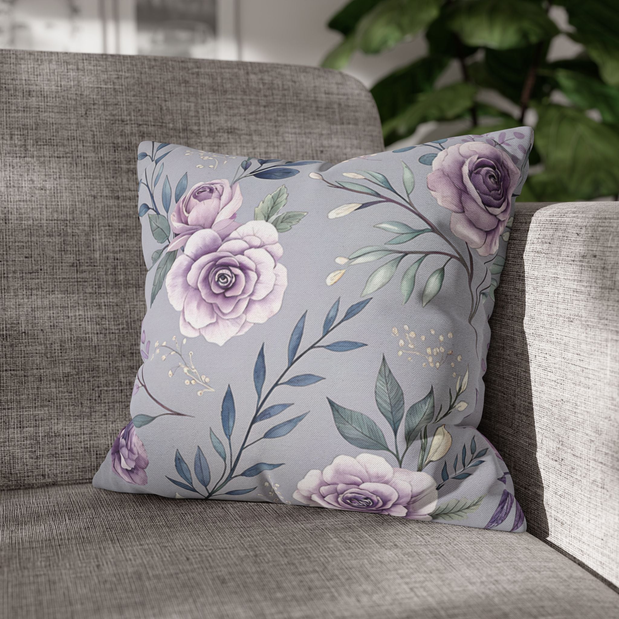 BLUESKYDEZIGN Purple Rose Floral Pillow Cover - Elegant Cottage Core Decor
