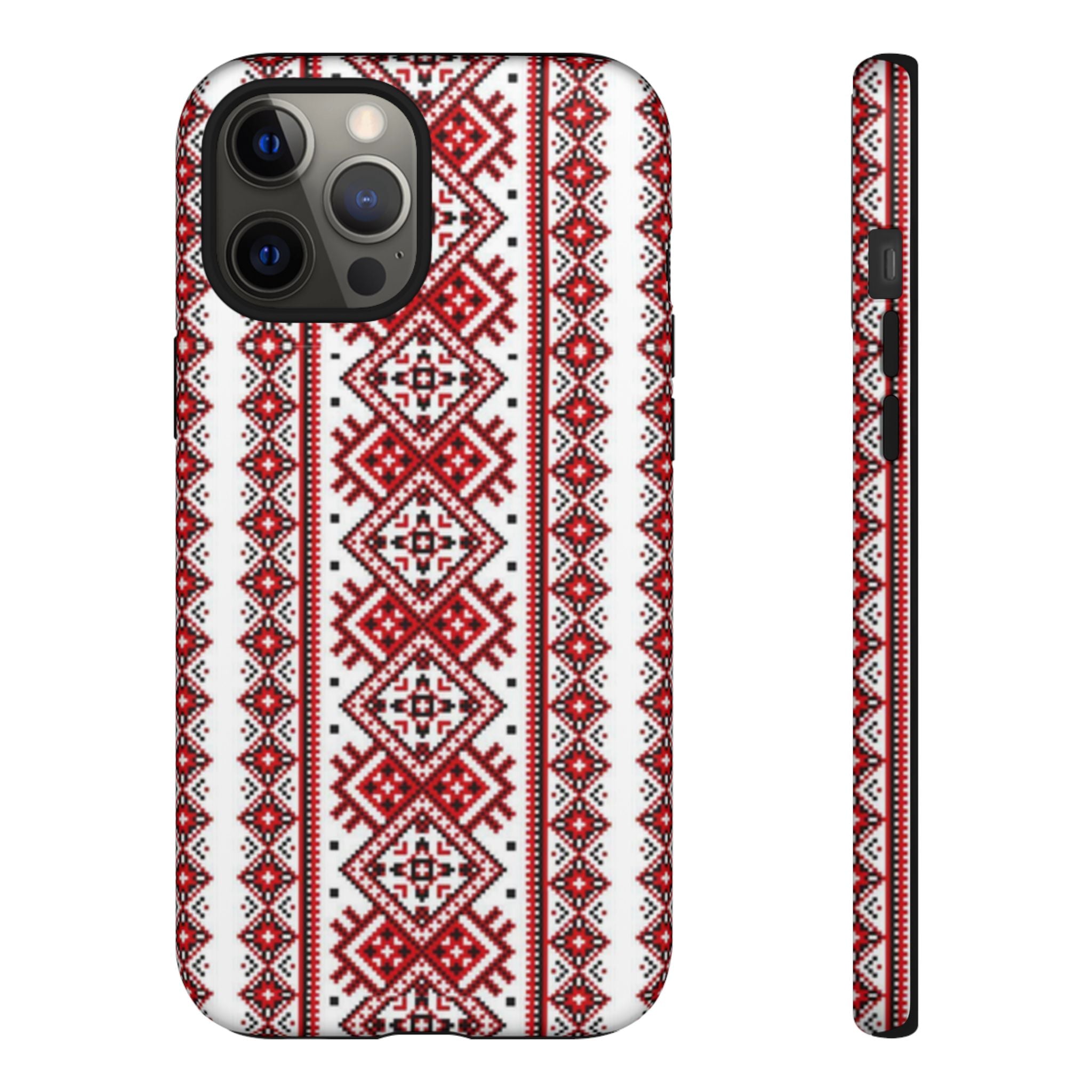 Ukrainian Embroidery iPhone Case  Red Black Traditional Pattern Protective Phone Cover, Gift idea